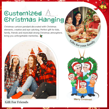 Personalized Wooden heart Wreath Family Christmas Ornament with Custom 3-5 Names & 1 Text Christmas Gift for Family | Jessemade