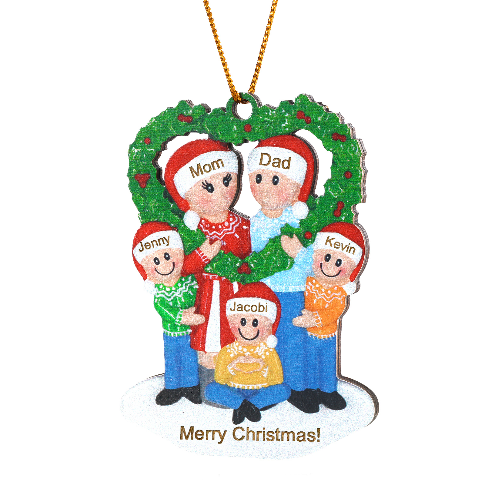 Personalized Wooden heart Wreath Family Christmas Ornament with Custom 3-5 Names & 1 Text Christmas Gift for Family | Jessemade