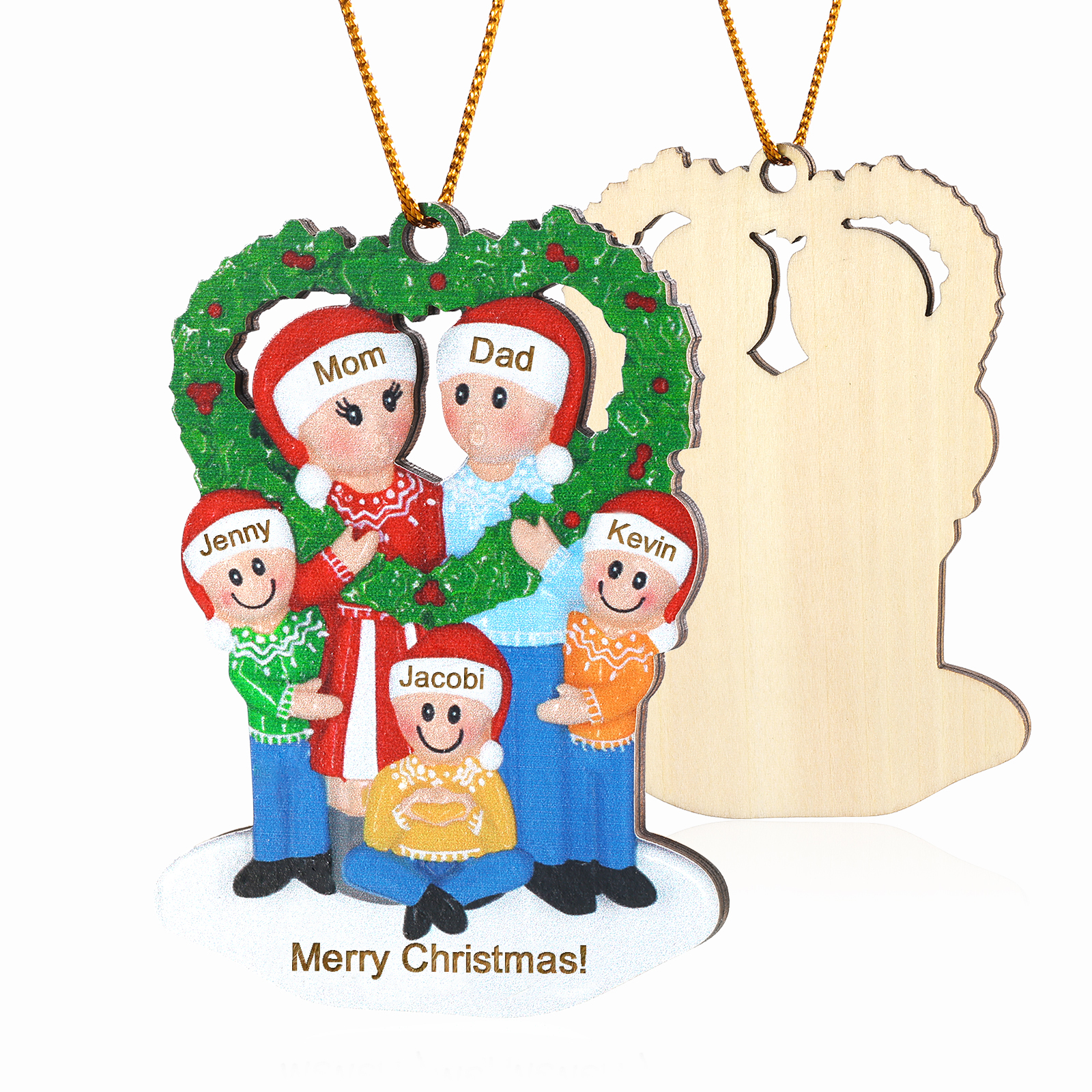 Personalized Wooden heart Wreath Family Christmas Ornament with Custom 3-5 Names & 1 Text Christmas Gift for Family | Jessemade