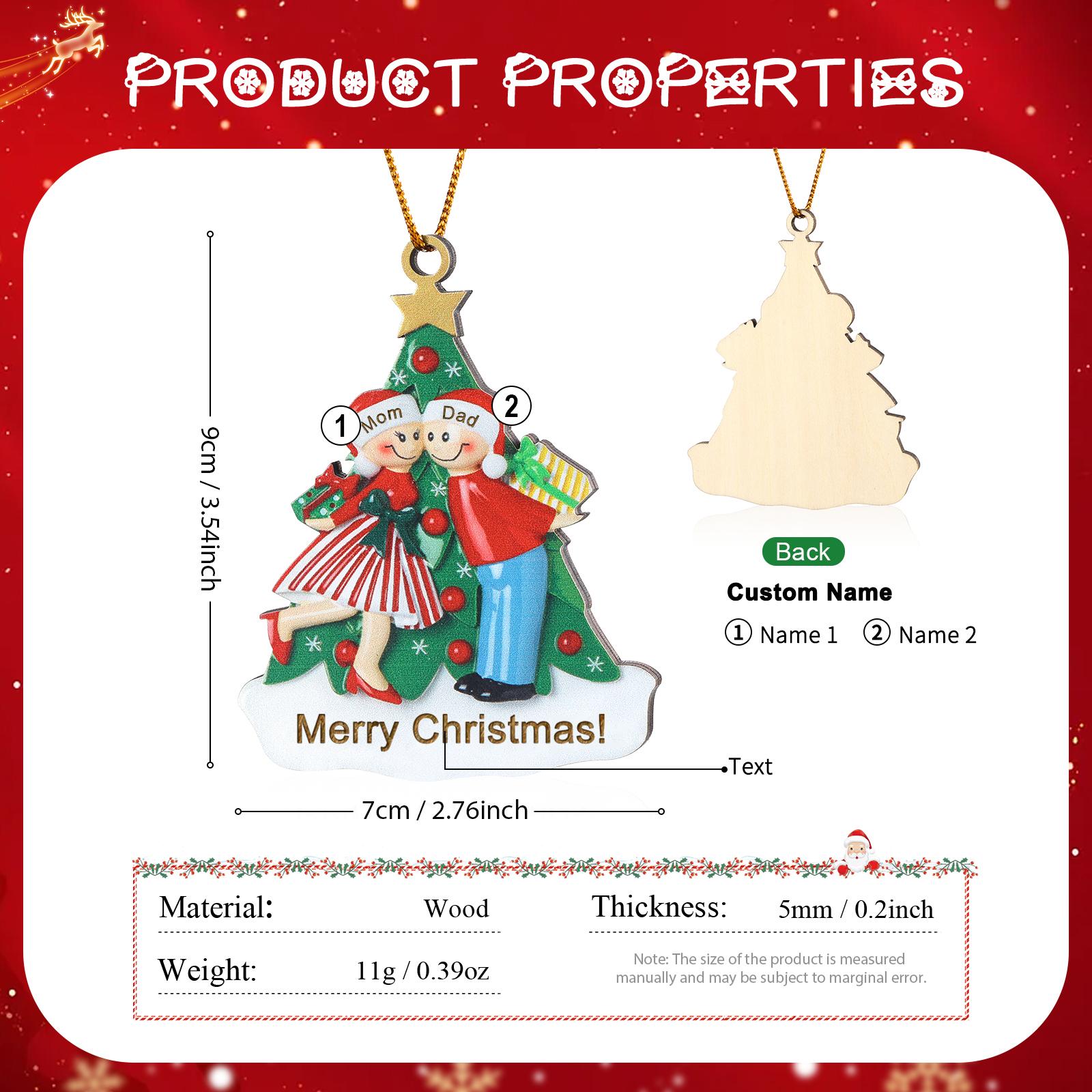 Personalised Wooden Family Christmas Ornament with Custom 2-5 Names Christmas Gift for Family | Jessemade