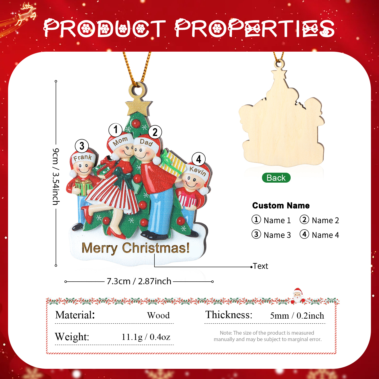 Personalised Wooden Family Christmas Ornament with Custom 2-5 Names Christmas Gift for Family | Jessemade