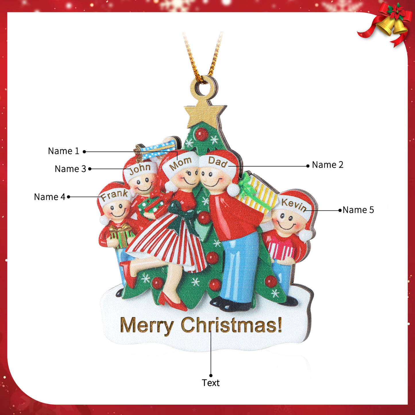 Personalised Wooden Family Christmas Ornament with Custom 2-5 Names Christmas Gift for Family | Jessemade
