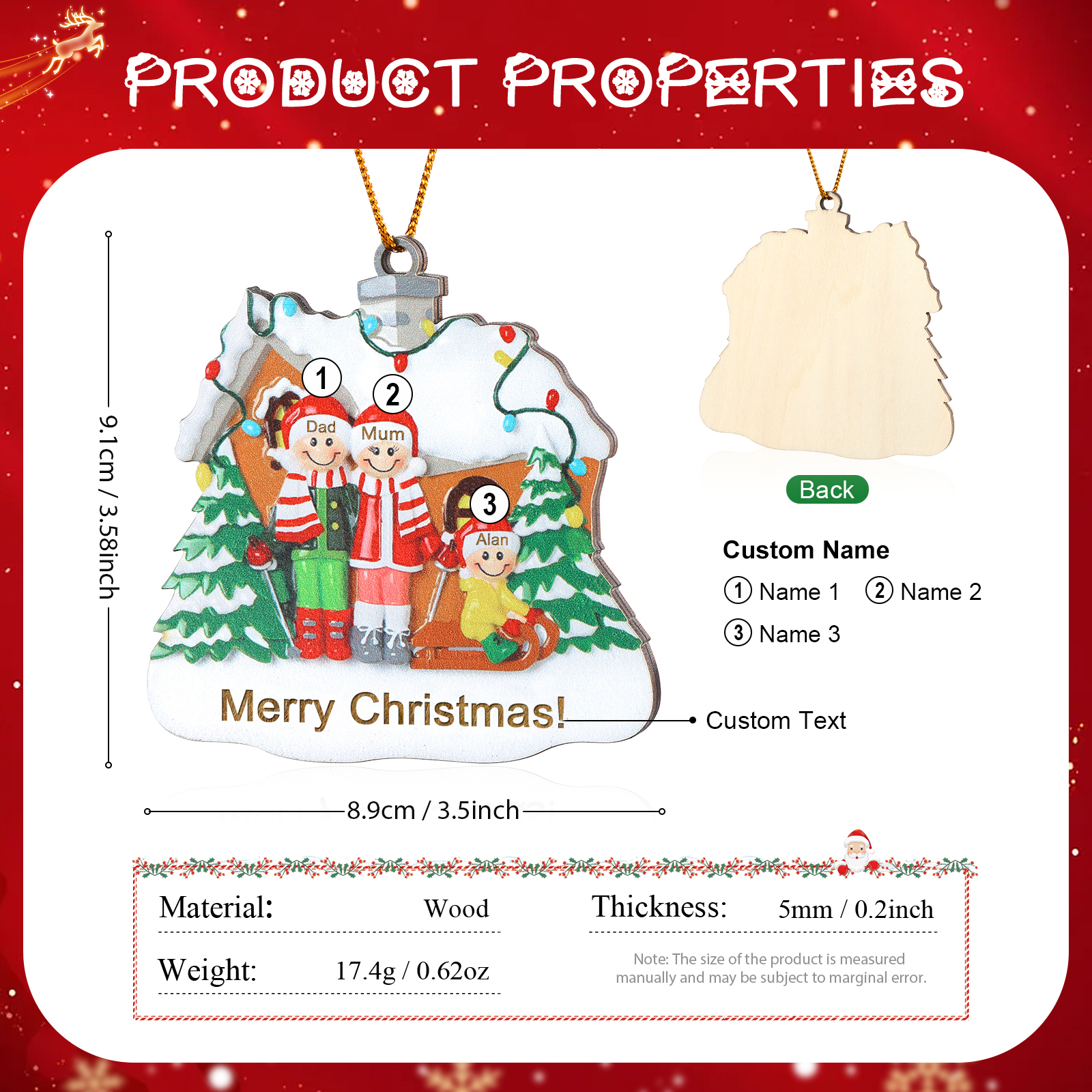 Personalised Wooden Family Christmas Ornament with Custom 3-5 Names Christmas Gift for Family | Jessemade