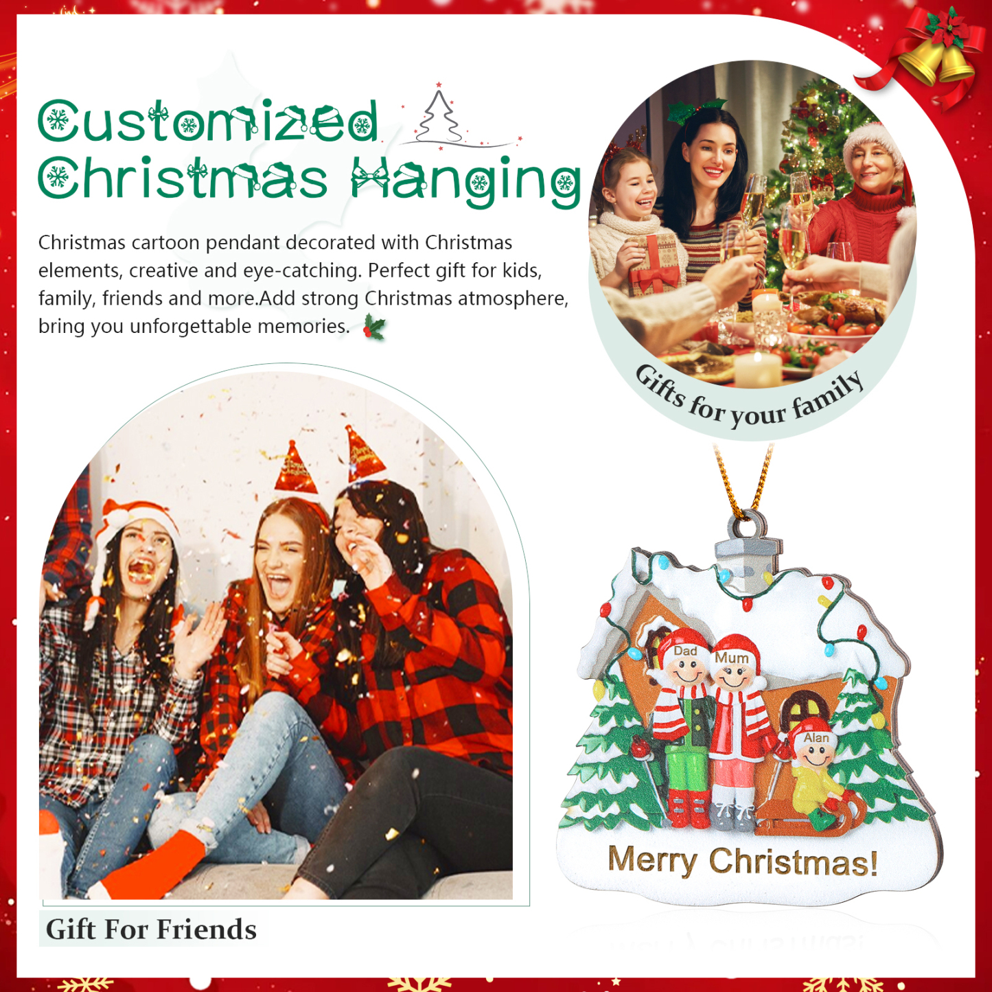 Personalised Wooden Family Christmas Ornament with Custom 3-5 Names Christmas Gift for Family | Jessemade