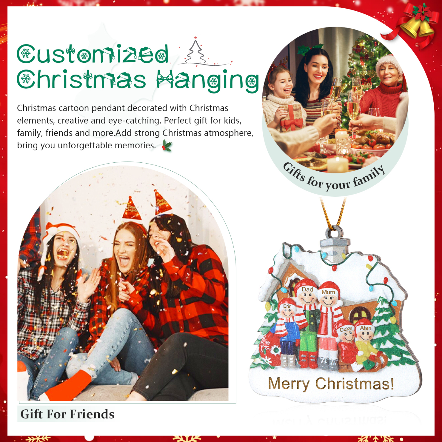 Personalised Wooden Family Christmas Ornament with Custom 3-5 Names Christmas Gift for Family | Jessemade