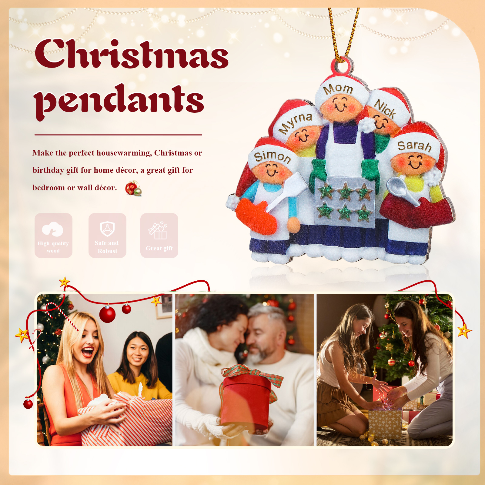 Personalised Family Christmas Ornament - Custom 2-5 Names Wooden Decoration Gift for Family | Jessemade