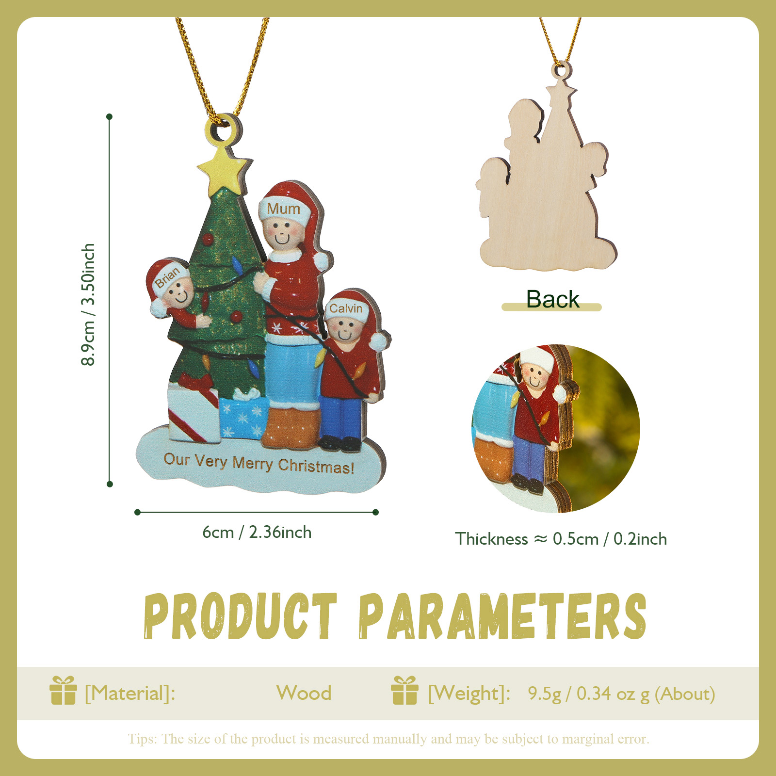 Personalized Wooden Christmas Ornament– Custom 3 Names & 1 Text Christmas Gift for Mum| Jessemade