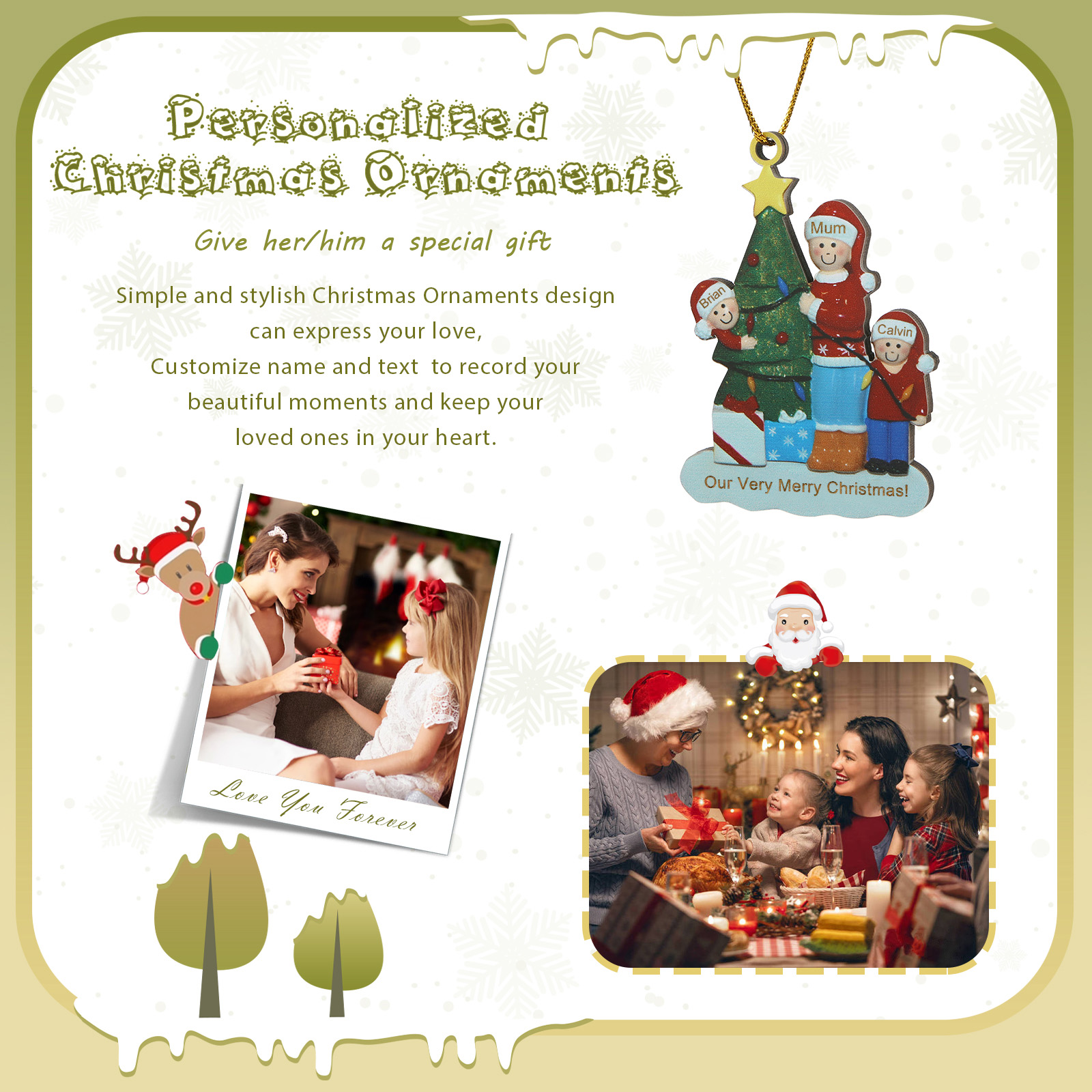 Personalized Wooden Christmas Ornament– Custom 3 Names & 1 Text Christmas Gift for Mum| Jessemade