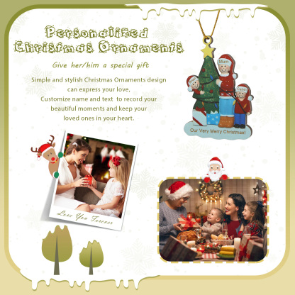 Personalized Wooden Christmas Ornament– Custom 3 Names & 1 Text Christmas Gift for Mum| Jessemade