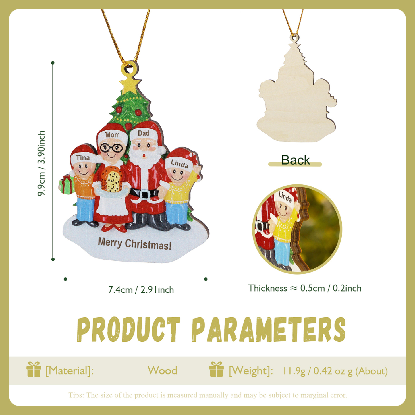 Personalized Wooden Family Wooden Hanging Christmas Ornament with Custom 3-5 Names Christmas Gift for Family | Jessemade