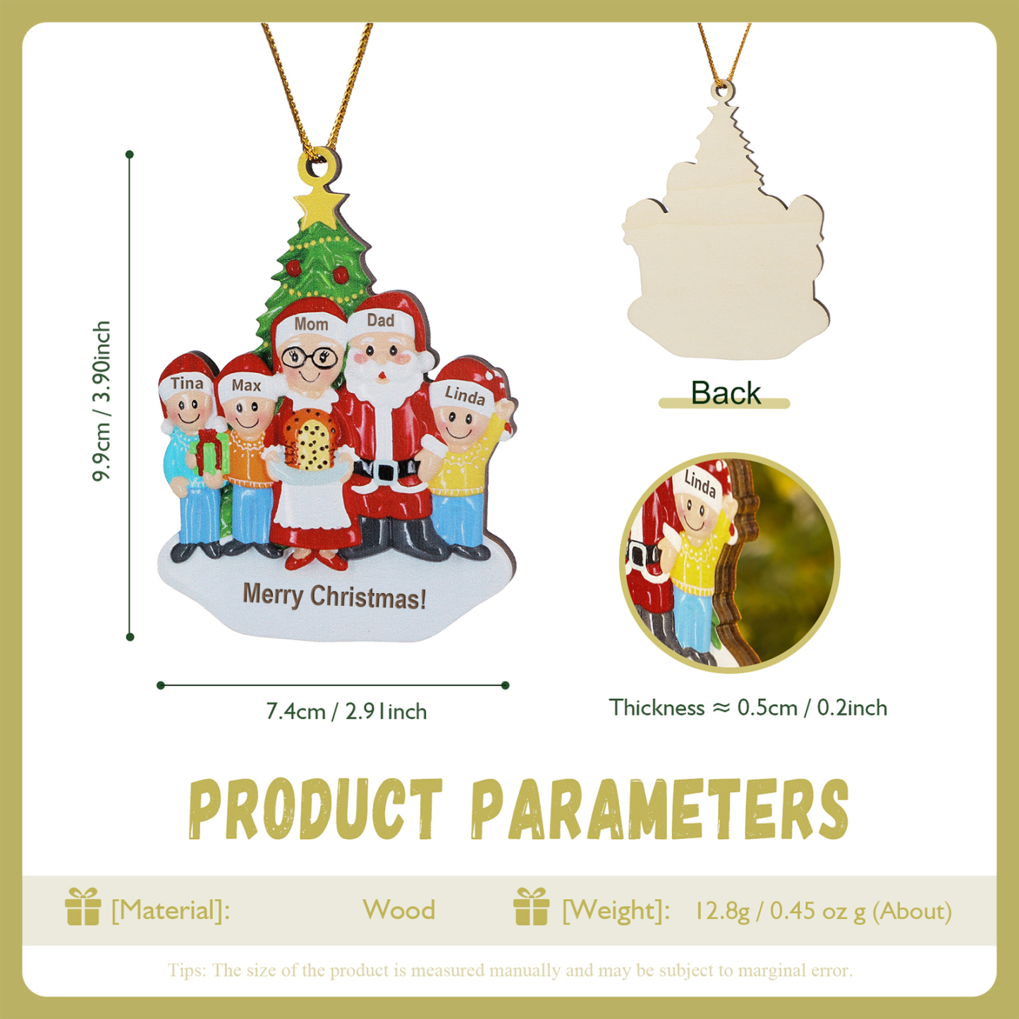 Personalized Wooden Family Wooden Hanging Christmas Ornament with Custom 3-5 Names Christmas Gift for Family | Jessemade