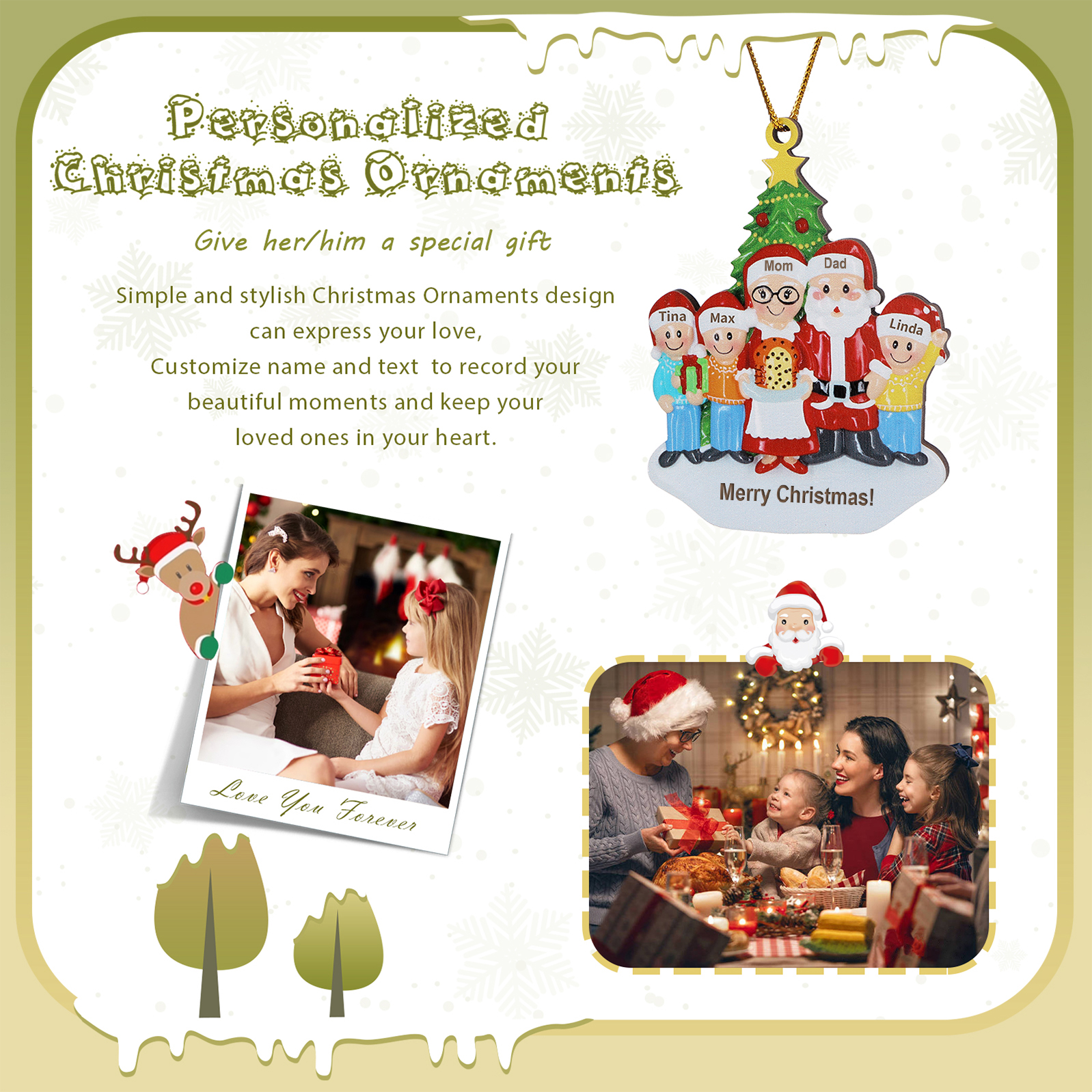 Personalized Wooden Family Wooden Hanging Christmas Ornament with Custom 3-5 Names Christmas Gift for Family | Jessemade