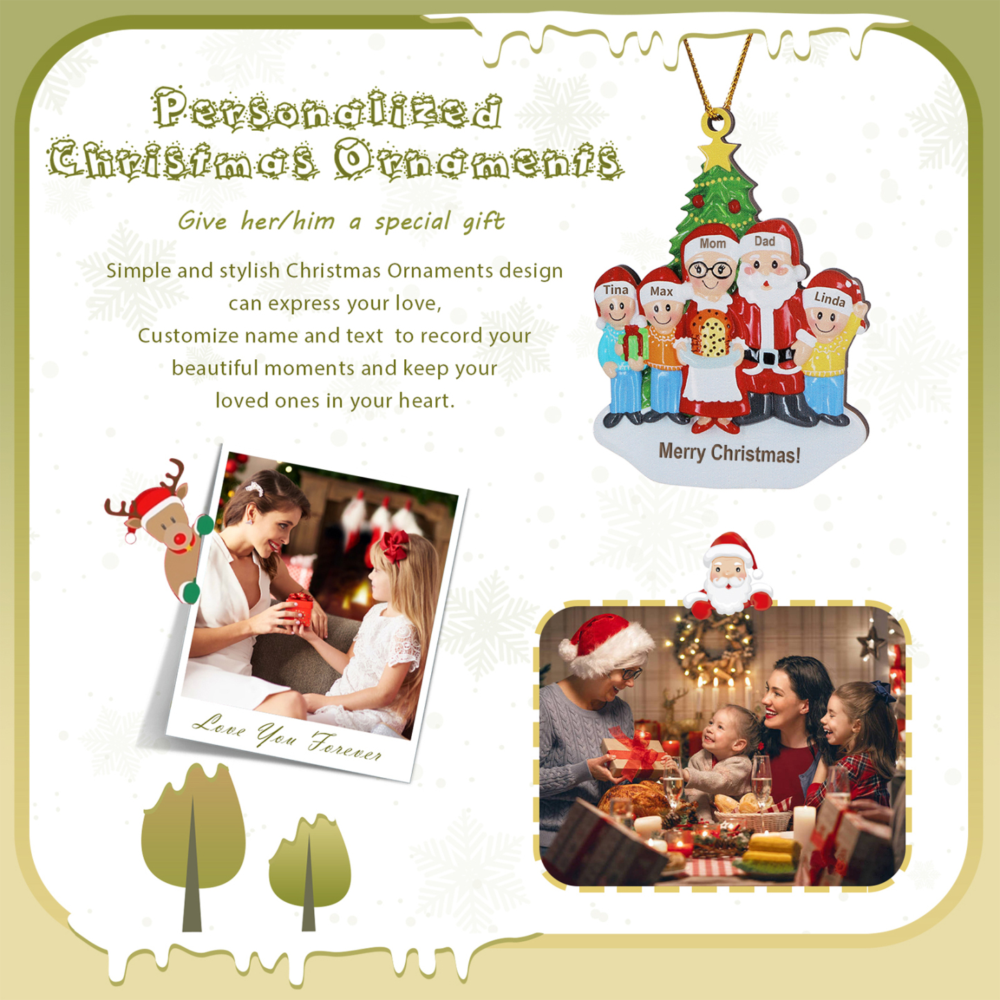 Personalized Wooden Family Wooden Hanging Christmas Ornament with Custom 3-5 Names Christmas Gift for Family | Jessemade