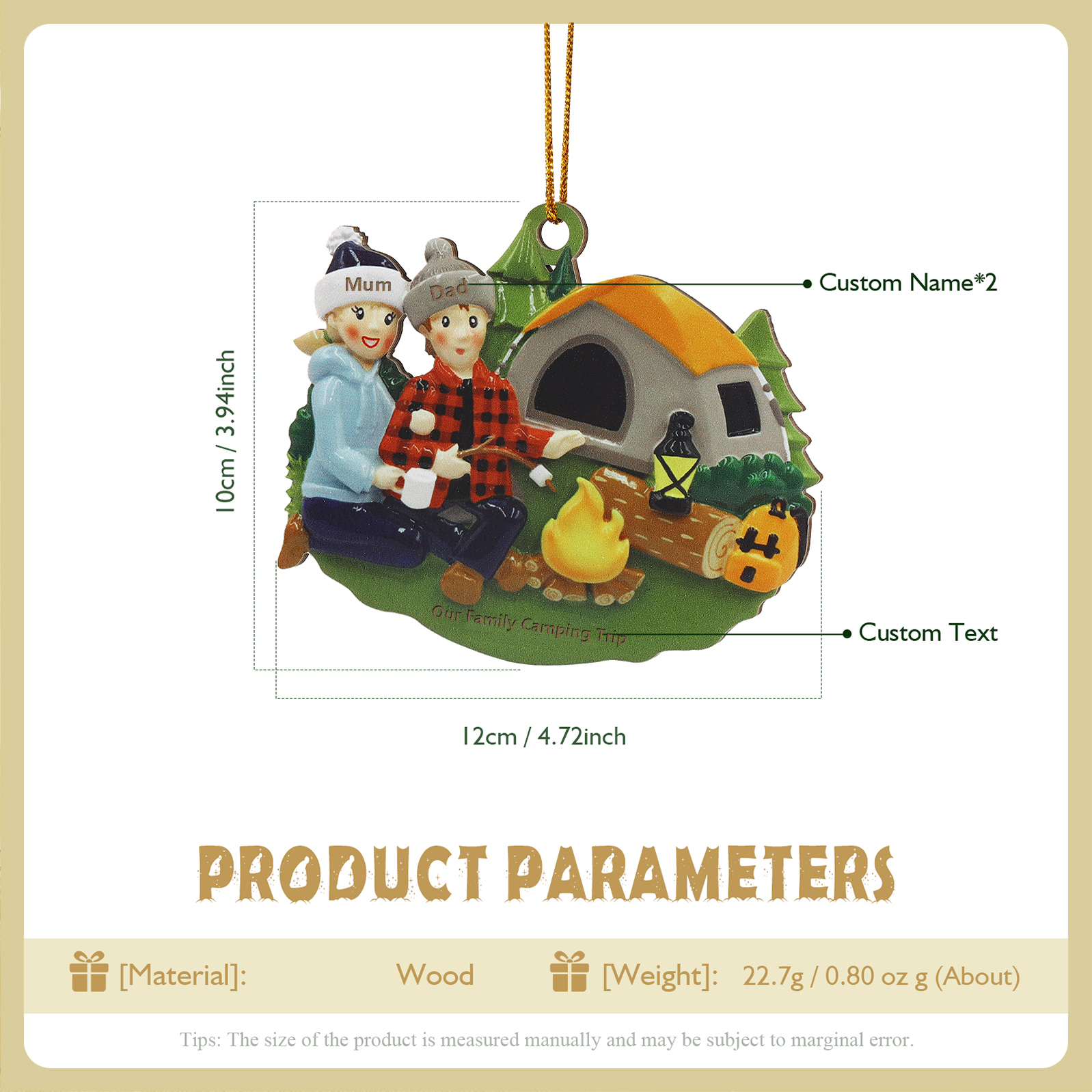 Personalised Family Camping Trip Christmas Ornament - Custom 2-6 Names Wood Decoration Christmas Gift for Family | Jessemade