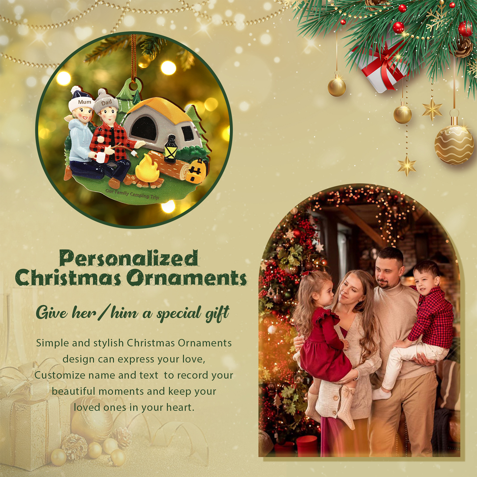 Personalised Family Camping Trip Christmas Ornament - Custom 2-6 Names Wood Decoration Christmas Gift for Family | Jessemade