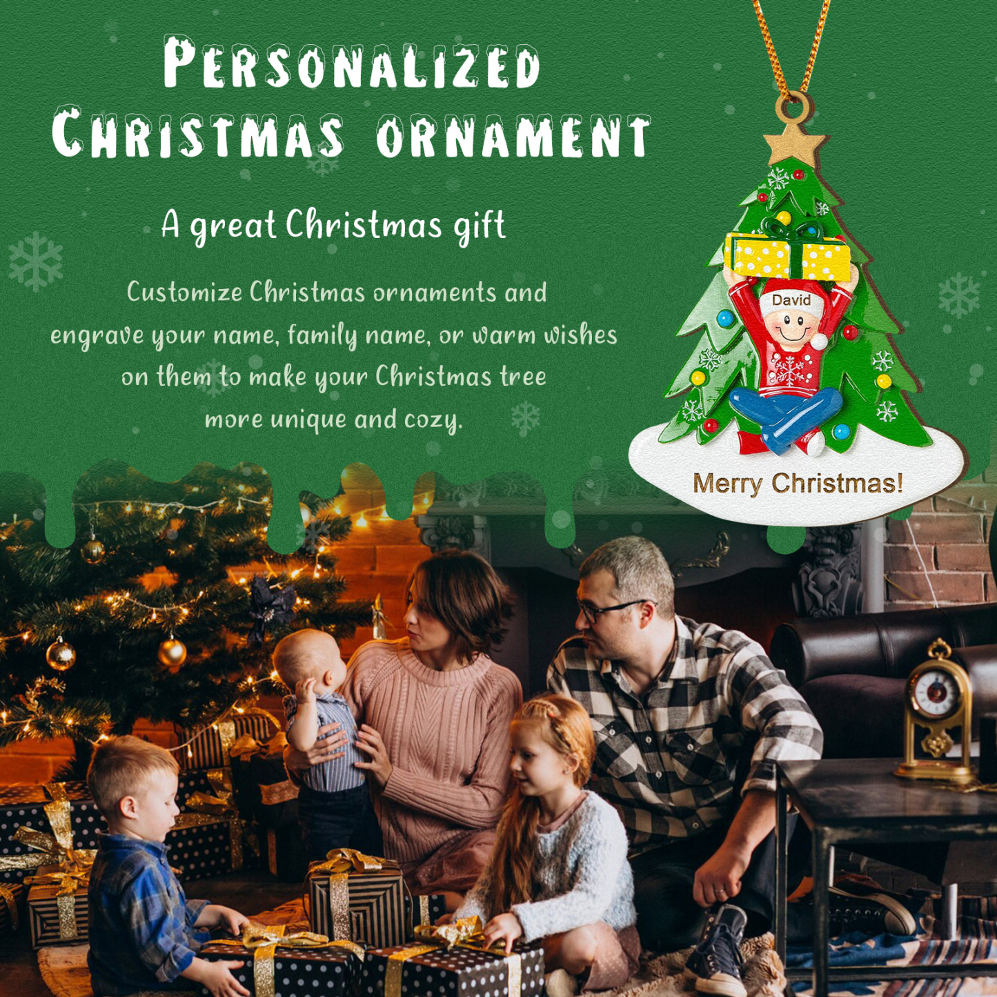 Personalised Christmas Ornament Custom 1-4 Names Family Christmas Tree Decoration Christmas Gift for Family | Jessemade