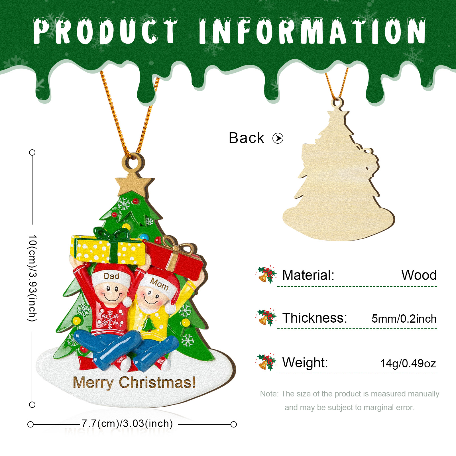 Personalised Christmas Ornament Custom 1-4 Names Family Christmas Tree Decoration Christmas Gift for Family | Jessemade