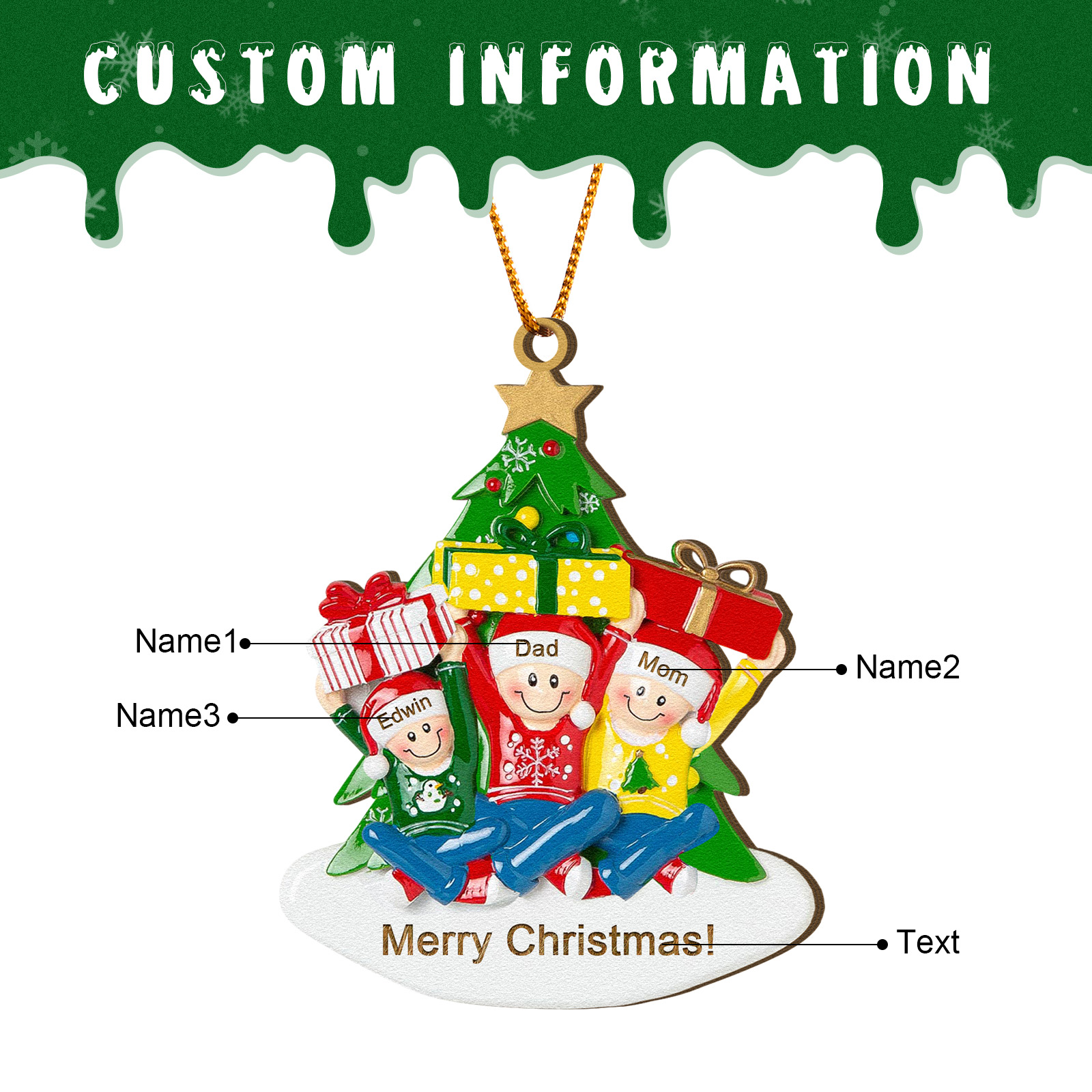 Personalised Christmas Ornament Custom 1-4 Names Family Christmas Tree Decoration Christmas Gift for Family | Jessemade