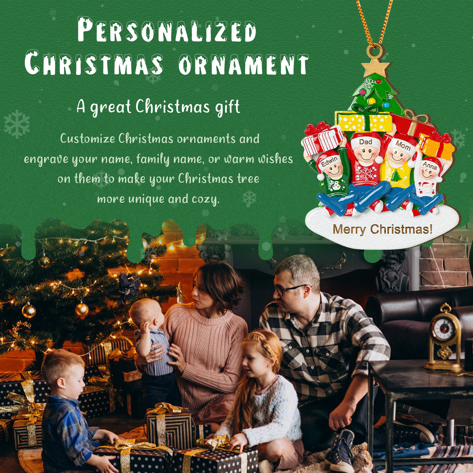 Personalised Christmas Ornament Custom 1-4 Names Family Christmas Tree Decoration Christmas Gift for Family | Jessemade