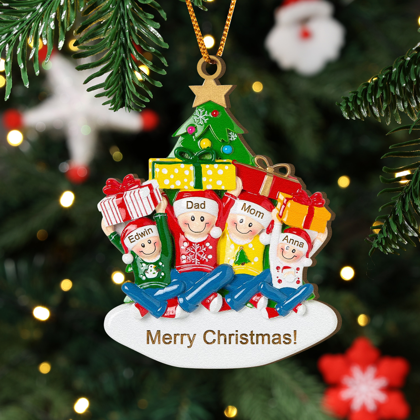 Personalised Christmas Ornament Custom 1-4 Names Family Christmas Tree Decoration Christmas Gift for Family | Jessemade