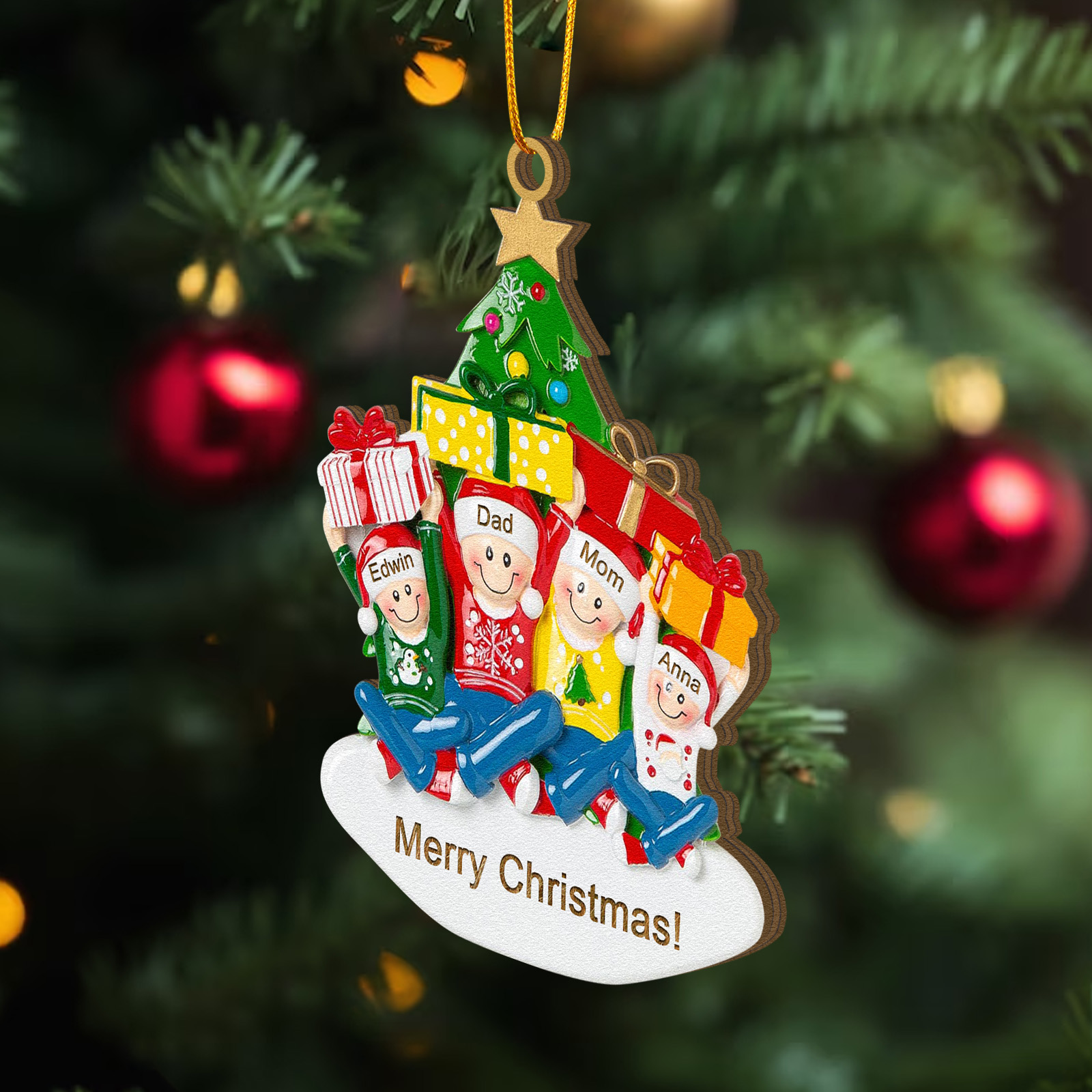 Personalised Christmas Ornament Custom 1-4 Names Family Christmas Tree Decoration Christmas Gift for Family | Jessemade
