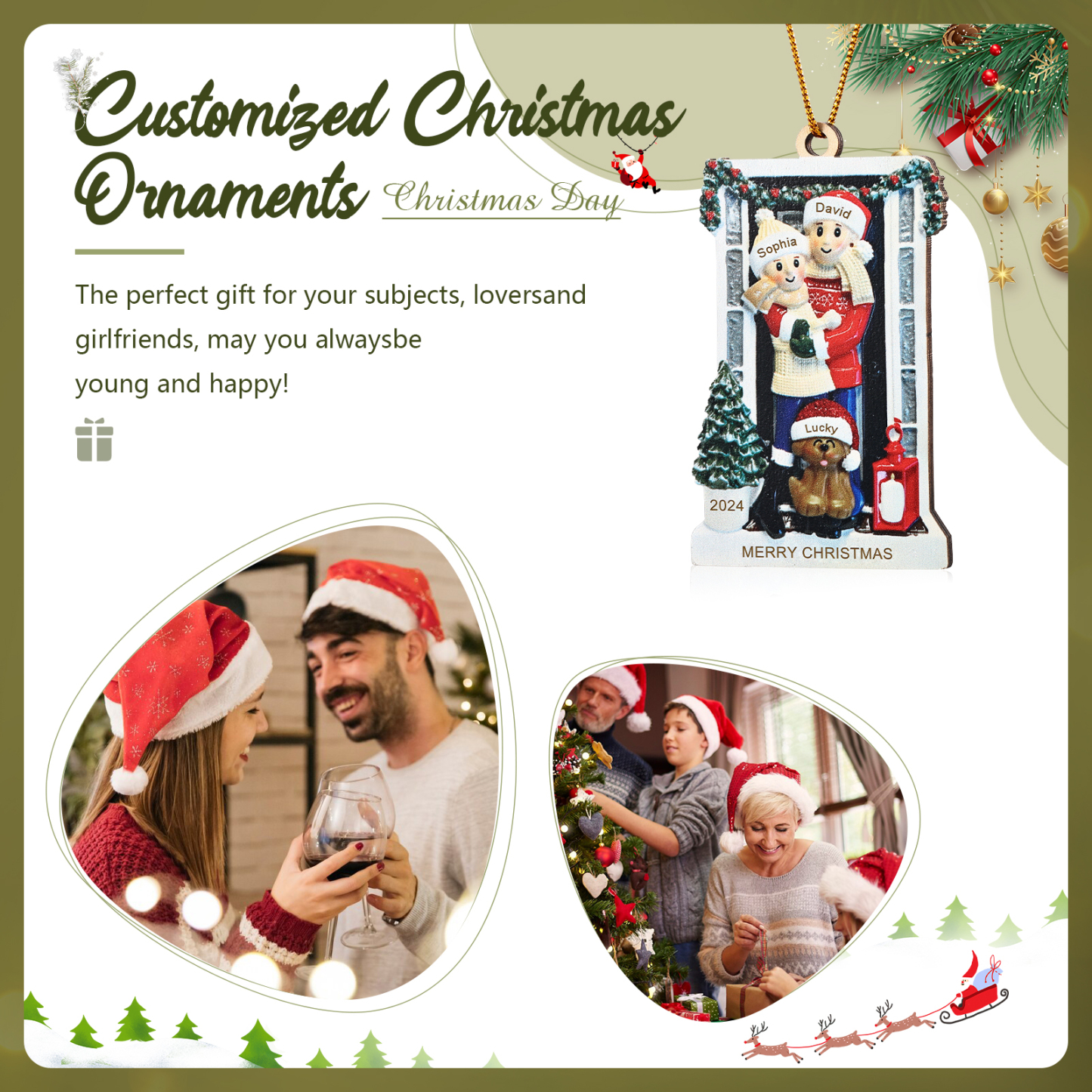 Personalized Wooden Family Christmas Ornament – Custom 2-6 Names, 1 Text & Date Christmas Gift for Family | Jessemade