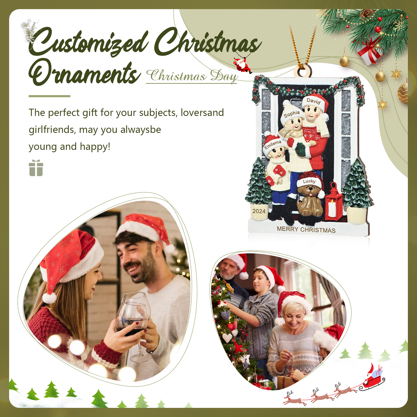 Personalized Wooden Family Christmas Ornament – Custom 2-6 Names, 1 Text & Date Christmas Gift for Family | Jessemade