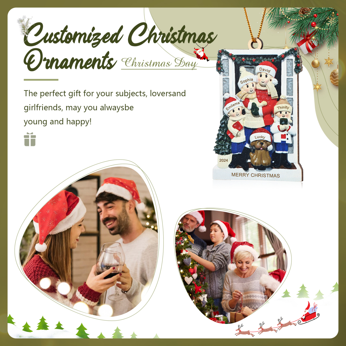 Personalized Wooden Family Christmas Ornament – Custom 2-6 Names, 1 Text & Date Christmas Gift for Family | Jessemade