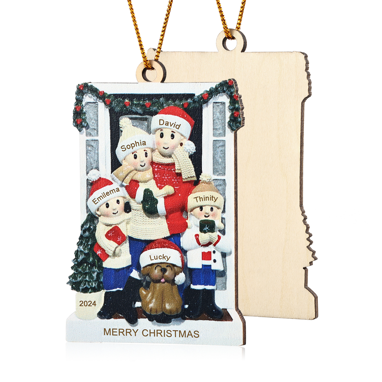 Personalized Wooden Family Christmas Ornament – Custom 2-6 Names, 1 Text & Date Christmas Gift for Family | Jessemade
