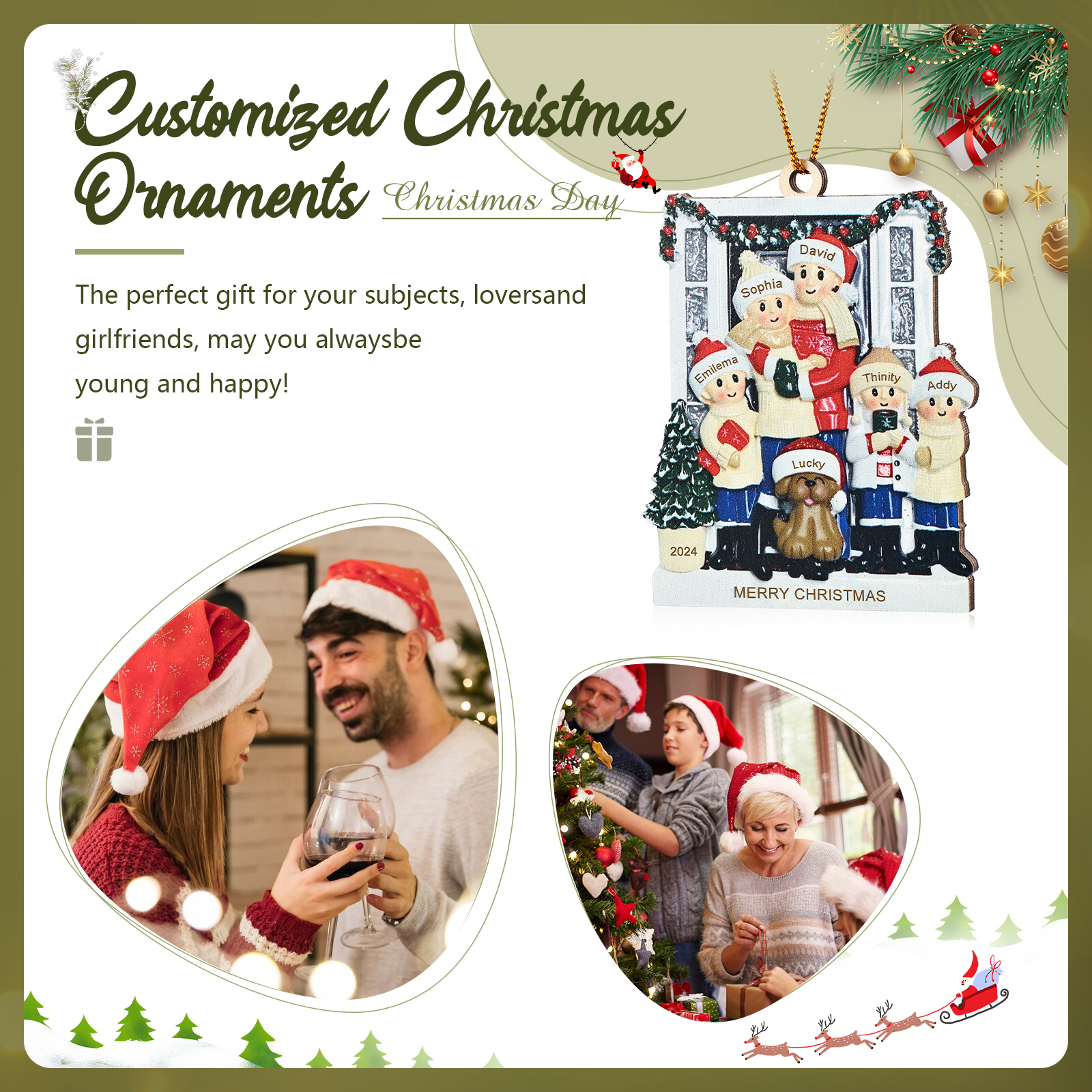 Personalized Wooden Family Christmas Ornament – Custom 2-6 Names, 1 Text & Date Christmas Gift for Family | Jessemade