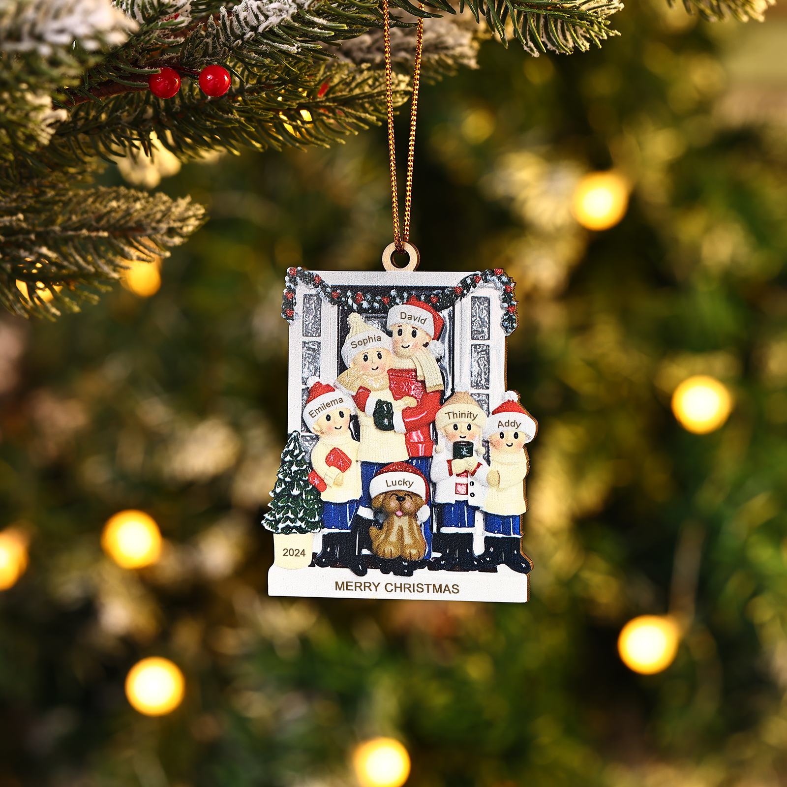 Personalized Wooden Family Christmas Ornament – Custom 2-6 Names, 1 Text & Date Christmas Gift for Family | Jessemade