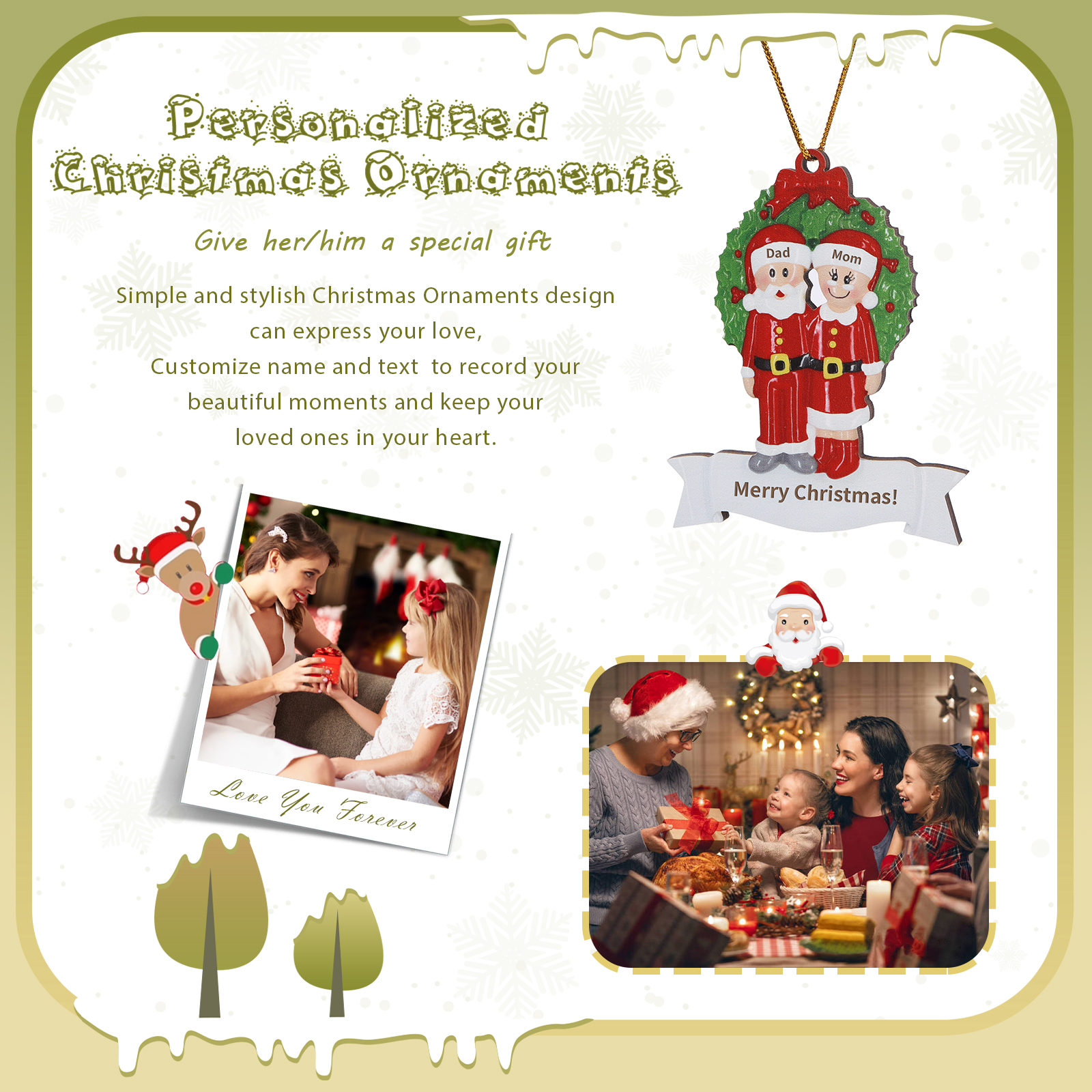 Personalized Wooden Family Christmas Tree Hanging Ornament with Custom 2-5 Names & 1 Text Christmas Gift for Family | Jessemade