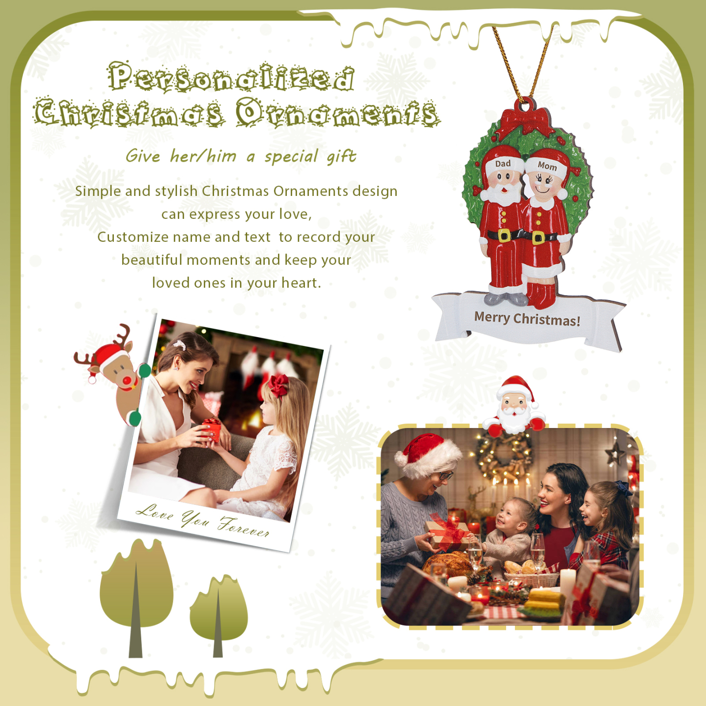 Personalized Wooden Family Christmas Tree Hanging Ornament with Custom 2-5 Names & 1 Text Christmas Gift for Family | Jessemade