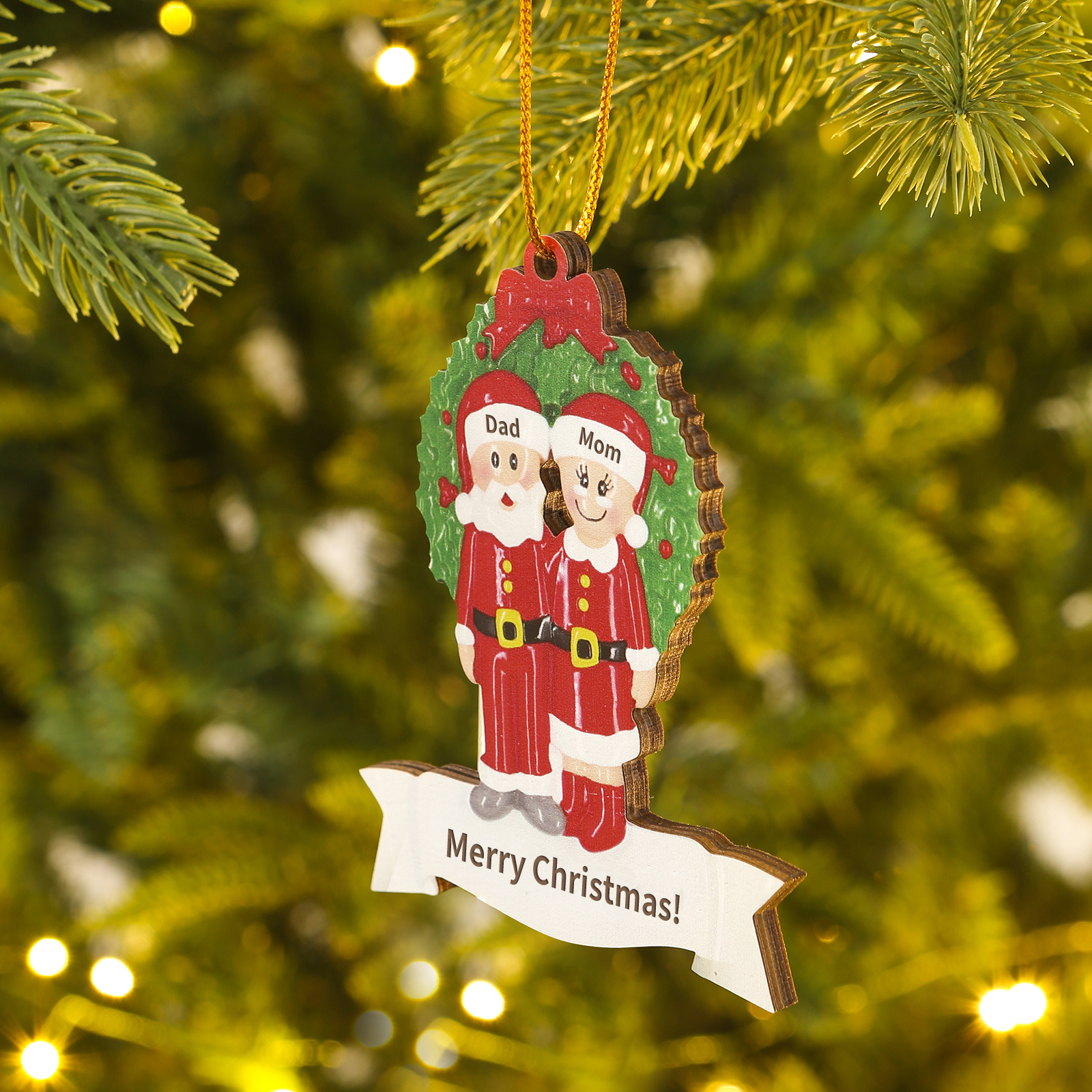 Personalized Wooden Family Christmas Tree Hanging Ornament with Custom 2-5 Names & 1 Text Christmas Gift for Family | Jessemade