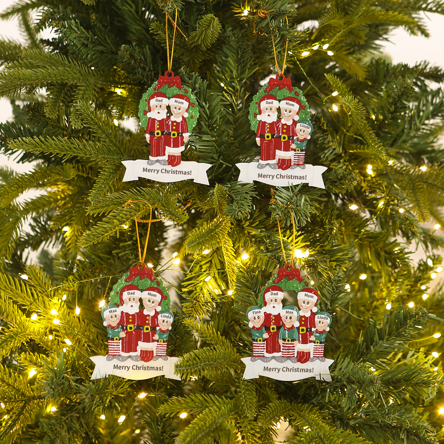 Personalized Wooden Family Christmas Tree Hanging Ornament with Custom 2-5 Names & 1 Text Christmas Gift for Family | Jessemade