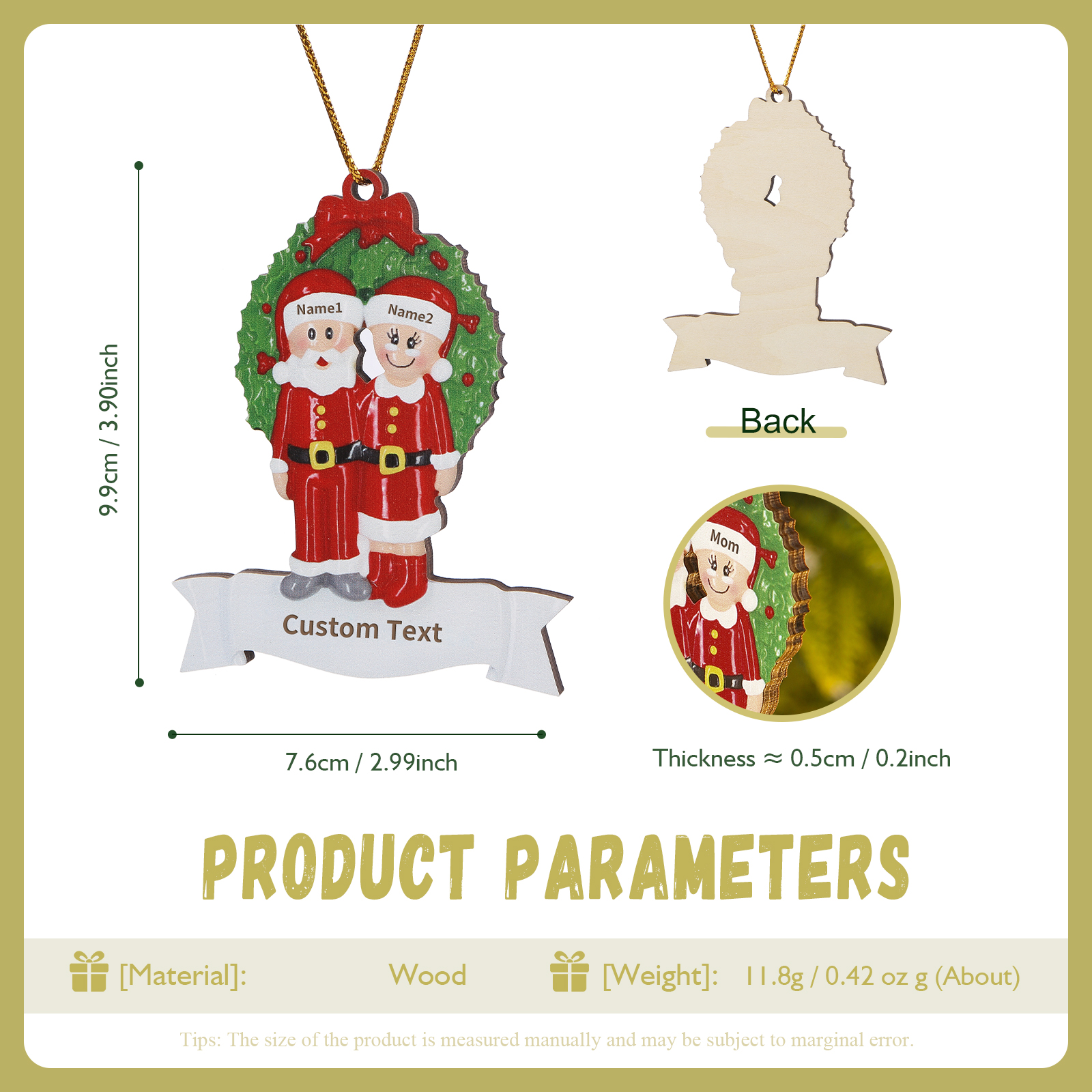 Personalized Wooden Family Christmas Tree Hanging Ornament with Custom 2-5 Names & 1 Text Christmas Gift for Family | Jessemade