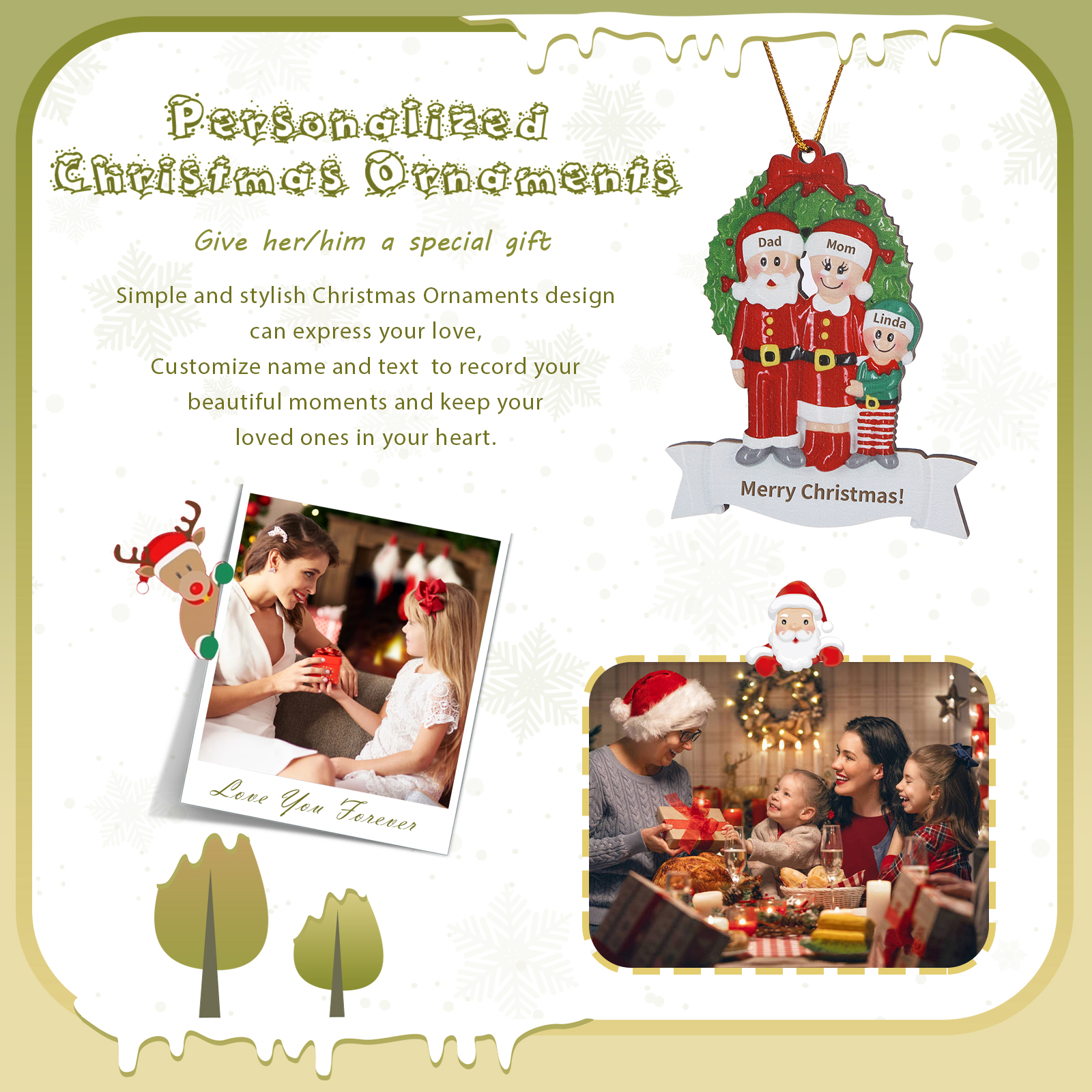 Personalized Wooden Family Christmas Tree Hanging Ornament with Custom 2-5 Names & 1 Text Christmas Gift for Family | Jessemade