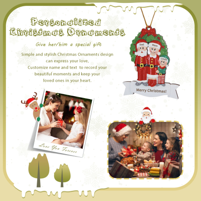 Personalized Wooden Family Christmas Tree Hanging Ornament with Custom 2-5 Names & 1 Text Christmas Gift for Family | Jessemade