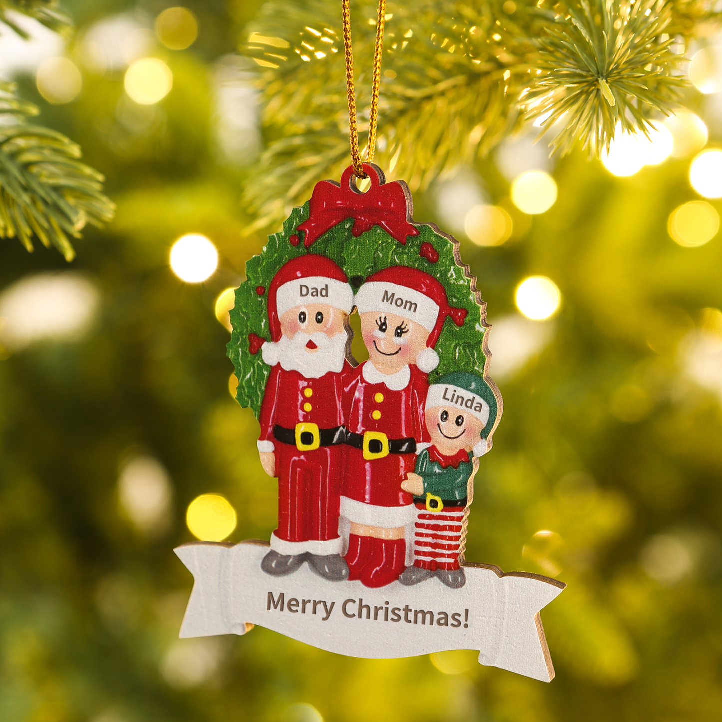 Personalized Wooden Family Christmas Tree Hanging Ornament with Custom 2-5 Names & 1 Text Christmas Gift for Family | Jessemade