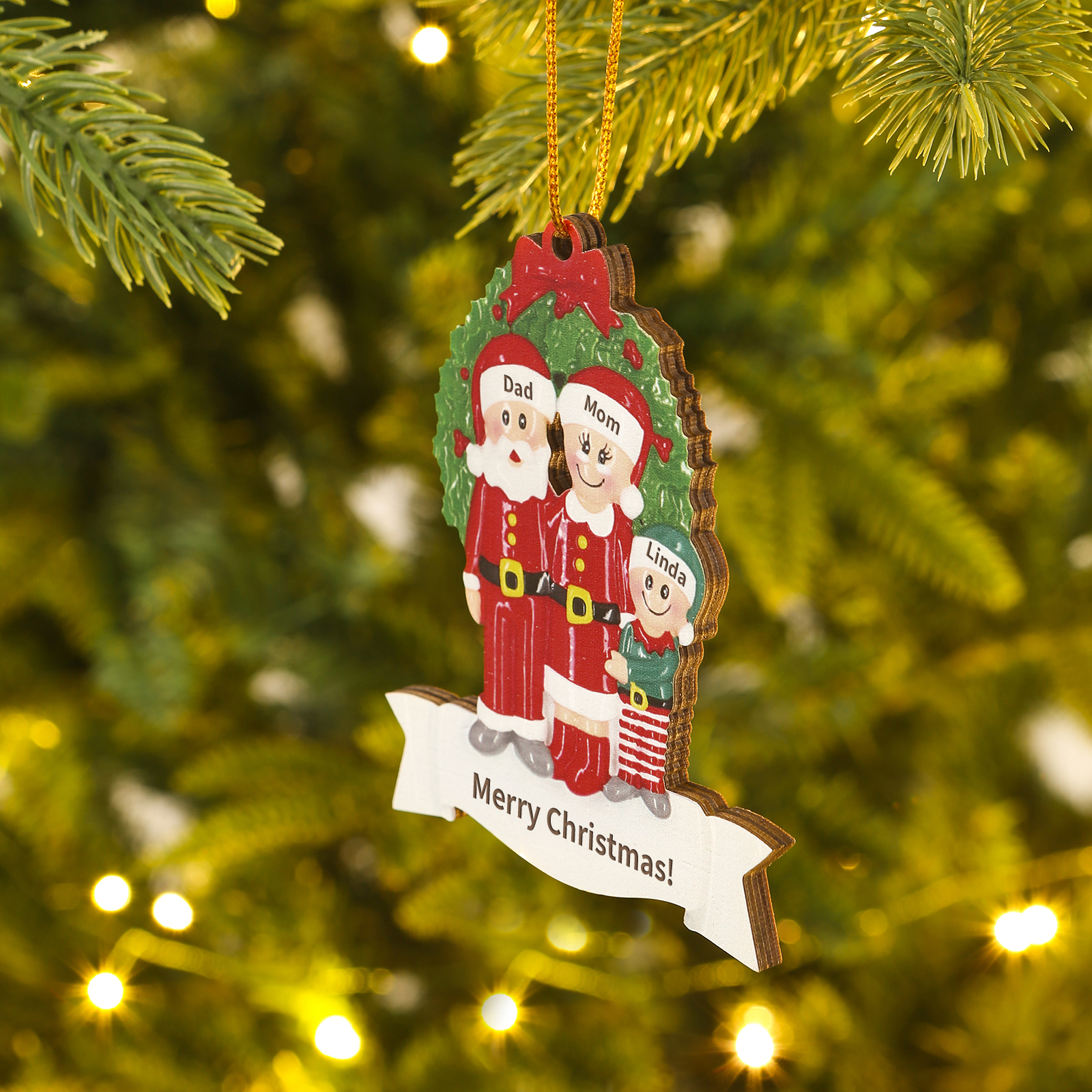 Personalized Wooden Family Christmas Tree Hanging Ornament with Custom 2-5 Names & 1 Text Christmas Gift for Family | Jessemade