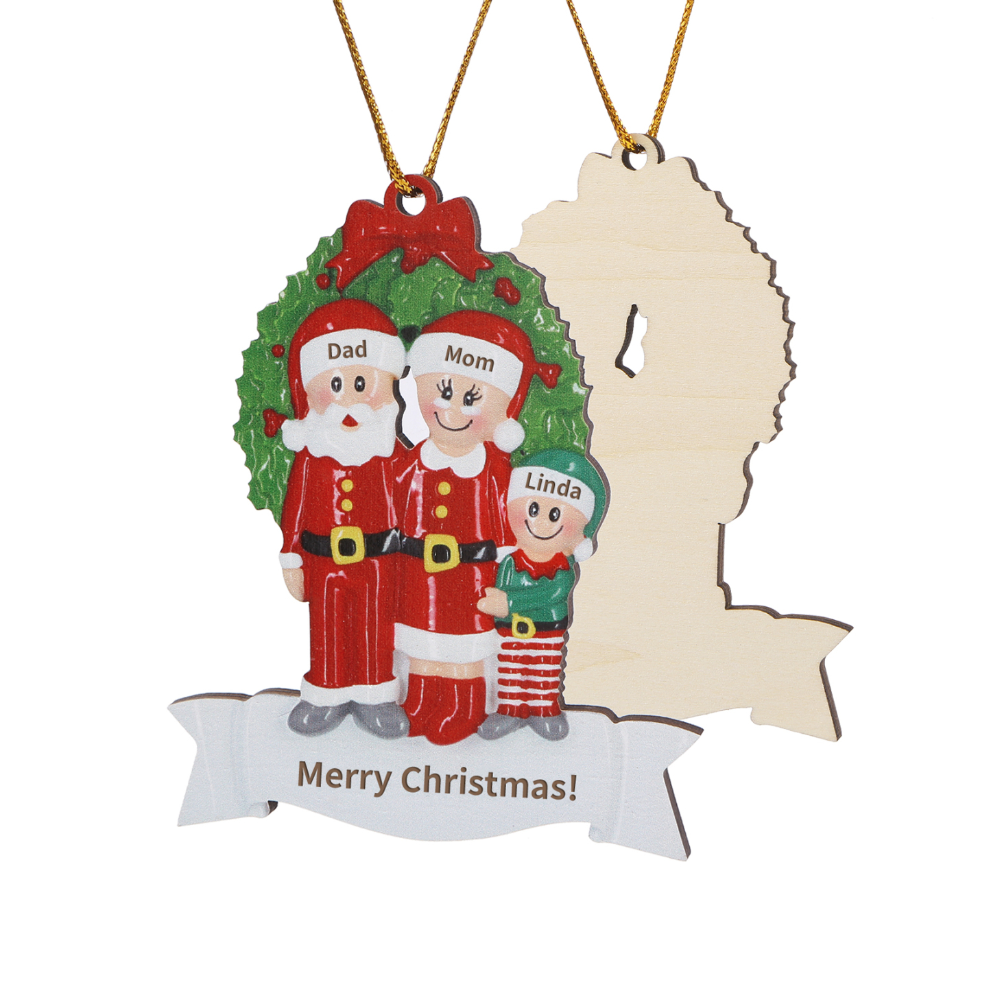 Personalized Wooden Family Christmas Tree Hanging Ornament with Custom 2-5 Names & 1 Text Christmas Gift for Family | Jessemade