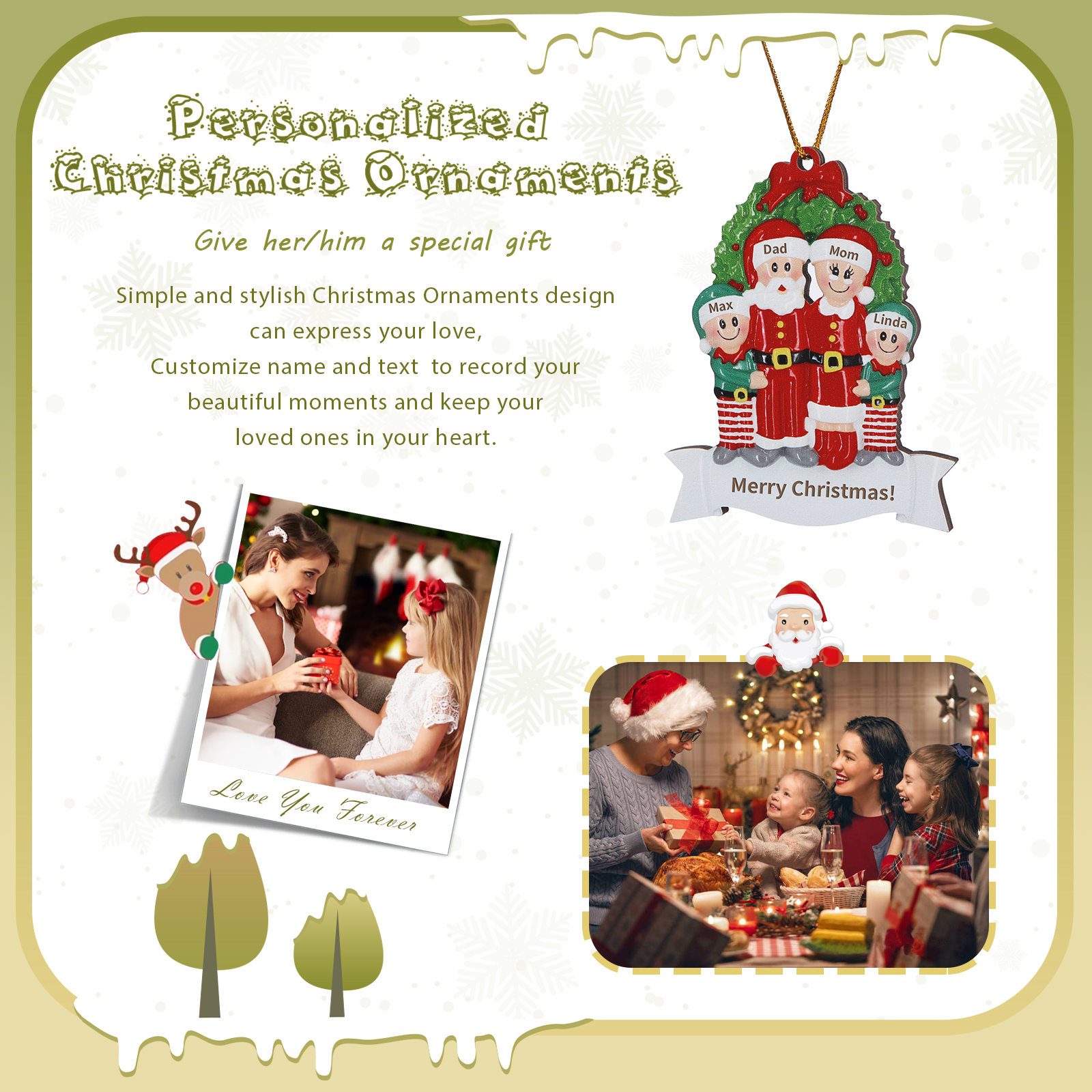 Personalized Wooden Family Christmas Tree Hanging Ornament with Custom 2-5 Names & 1 Text Christmas Gift for Family | Jessemade