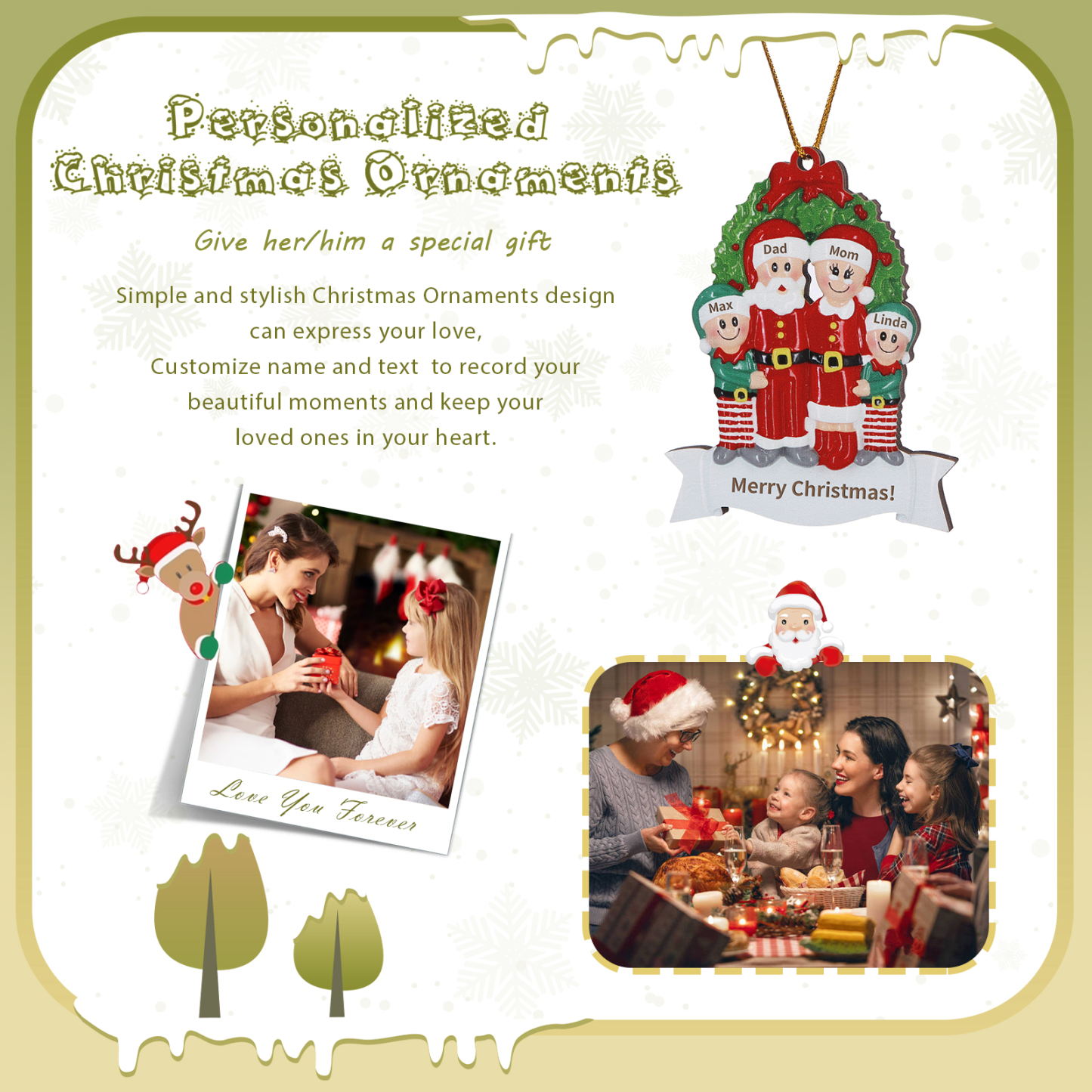 Personalized Wooden Family Christmas Tree Hanging Ornament with Custom 2-5 Names & 1 Text Christmas Gift for Family | Jessemade