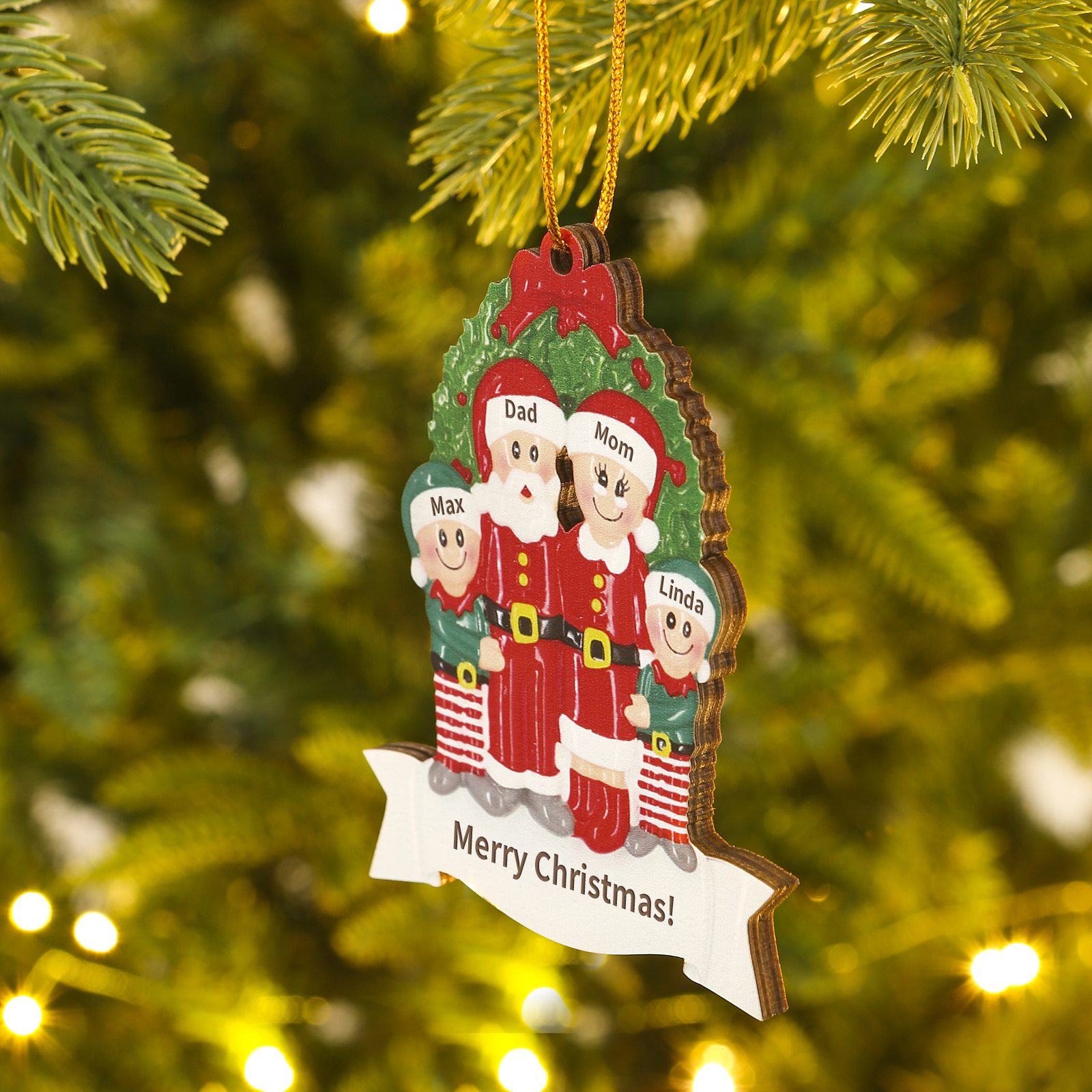 Personalized Wooden Family Christmas Tree Hanging Ornament with Custom 2-5 Names & 1 Text Christmas Gift for Family | Jessemade