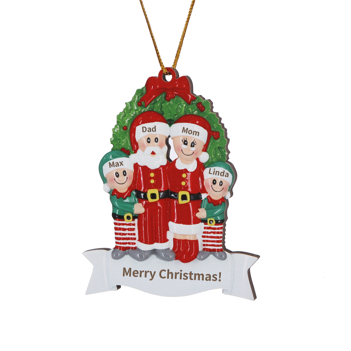 Personalized Wooden Family Christmas Tree Hanging Ornament with Custom 2-5 Names & 1 Text Christmas Gift for Family | Jessemade