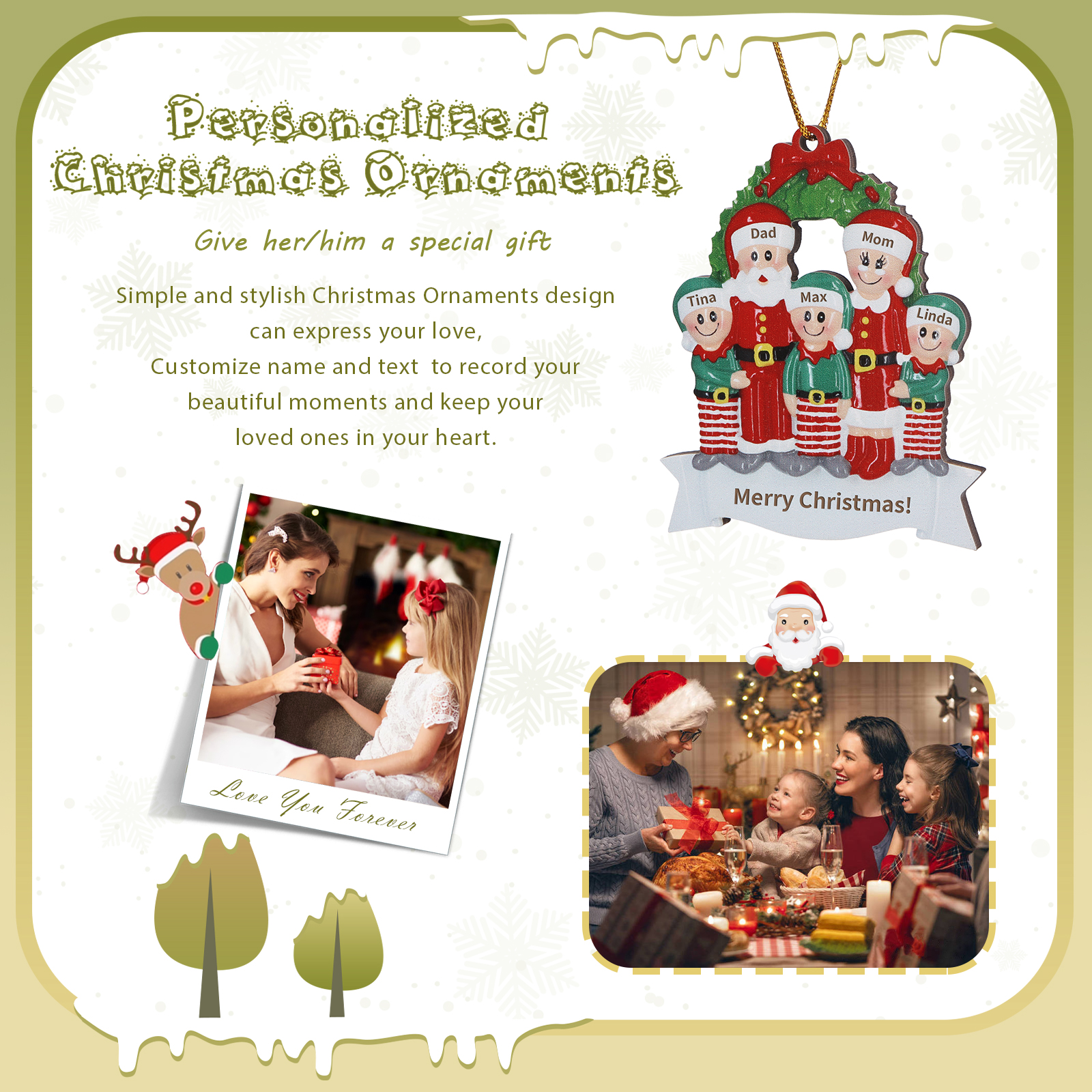 Personalized Wooden Family Christmas Tree Hanging Ornament with Custom 2-5 Names & 1 Text Christmas Gift for Family | Jessemade