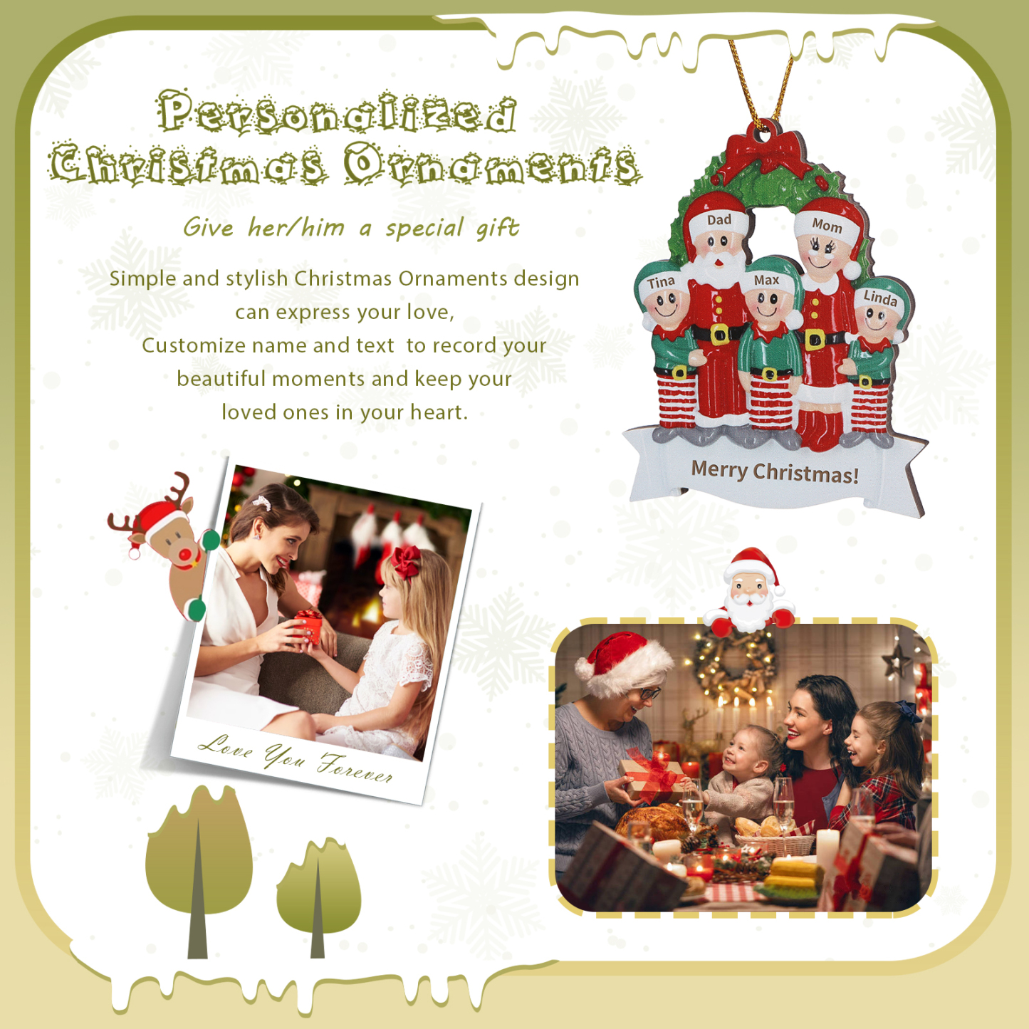 Personalized Wooden Family Christmas Tree Hanging Ornament with Custom 2-5 Names & 1 Text Christmas Gift for Family | Jessemade