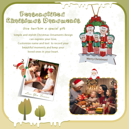 Personalized Wooden Family Christmas Tree Hanging Ornament with Custom 2-5 Names & 1 Text Christmas Gift for Family | Jessemade