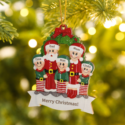 Personalized Wooden Family Christmas Tree Hanging Ornament with Custom 2-5 Names & 1 Text Christmas Gift for Family | Jessemade