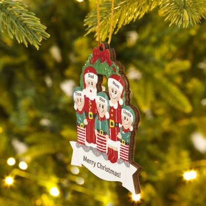Personalized Wooden Family Christmas Tree Hanging Ornament with Custom 2-5 Names & 1 Text Christmas Gift for Family | Jessemade